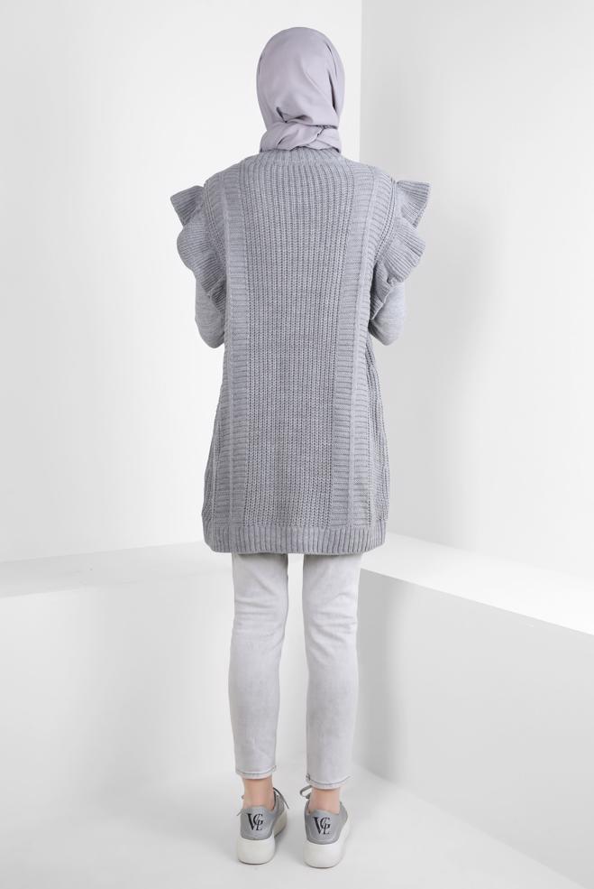 Hijab clothing GREY RUFFLE DETAIL KNITWEAR SWEATER 44030 - ALVİNA