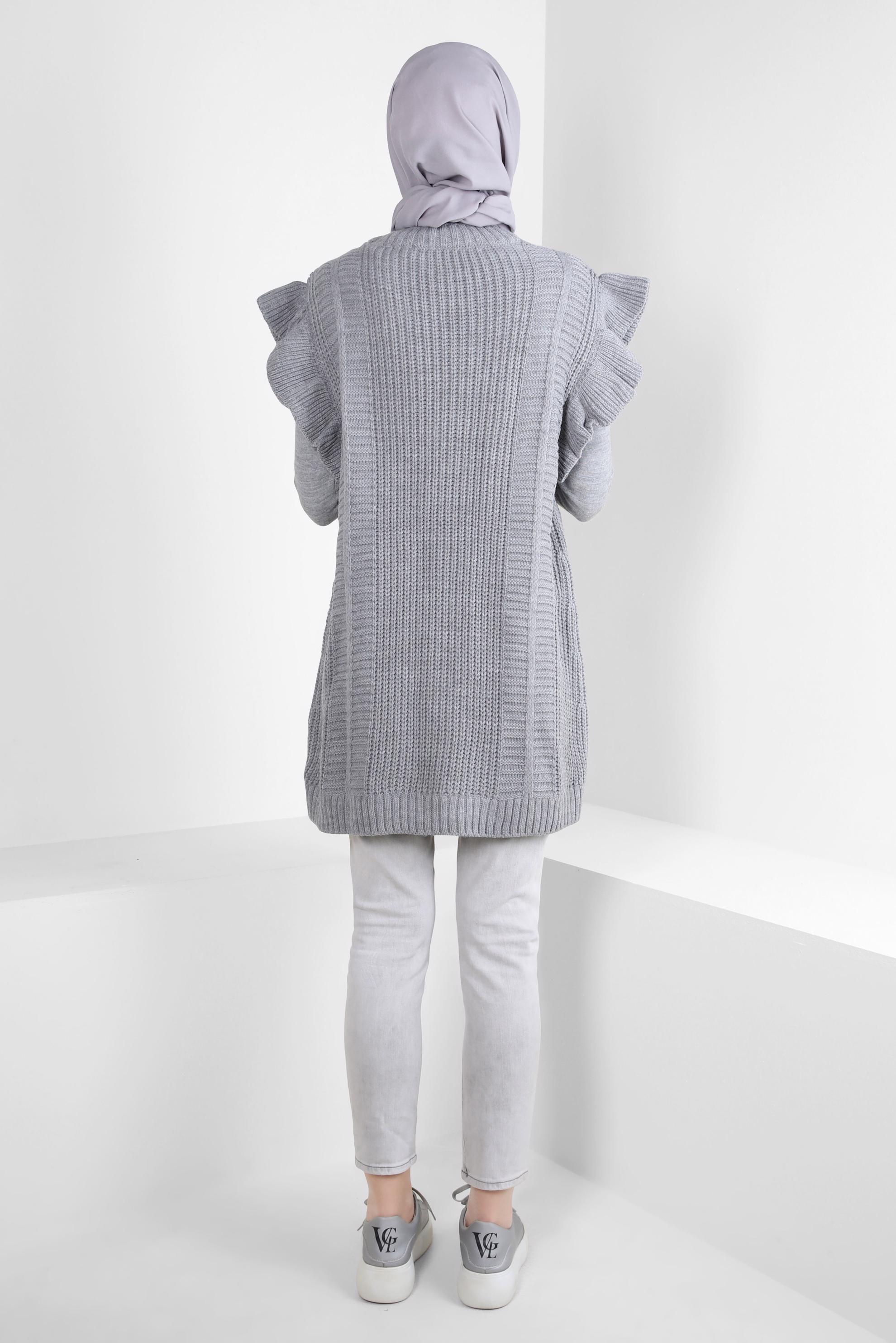 Tesettür giyim GRİ FIRFIR DETAYLI TRİKO SÜVETER 44030