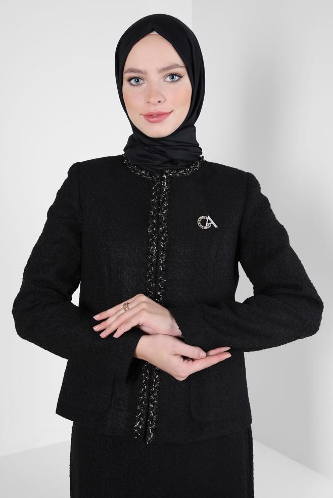 Vêtements hijab NOIR COSTUME JUPE AVEC BROCHE 30403 - ALVİNA