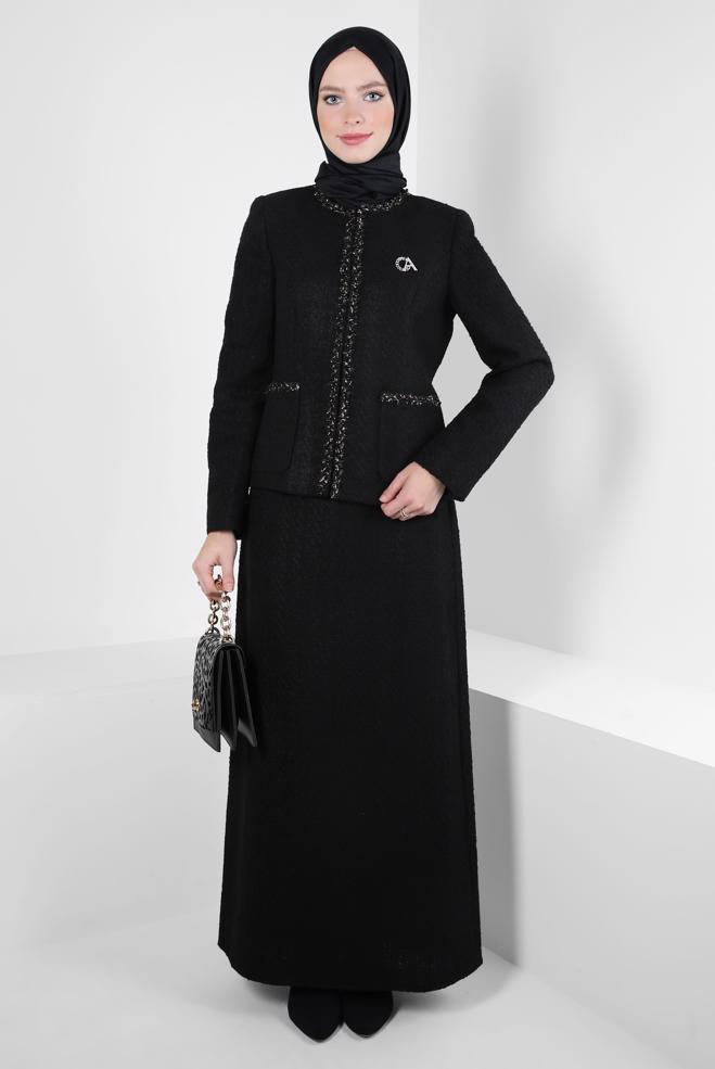 Vêtements hijab NOIR COSTUME JUPE AVEC BROCHE 30403 - ALVİNA