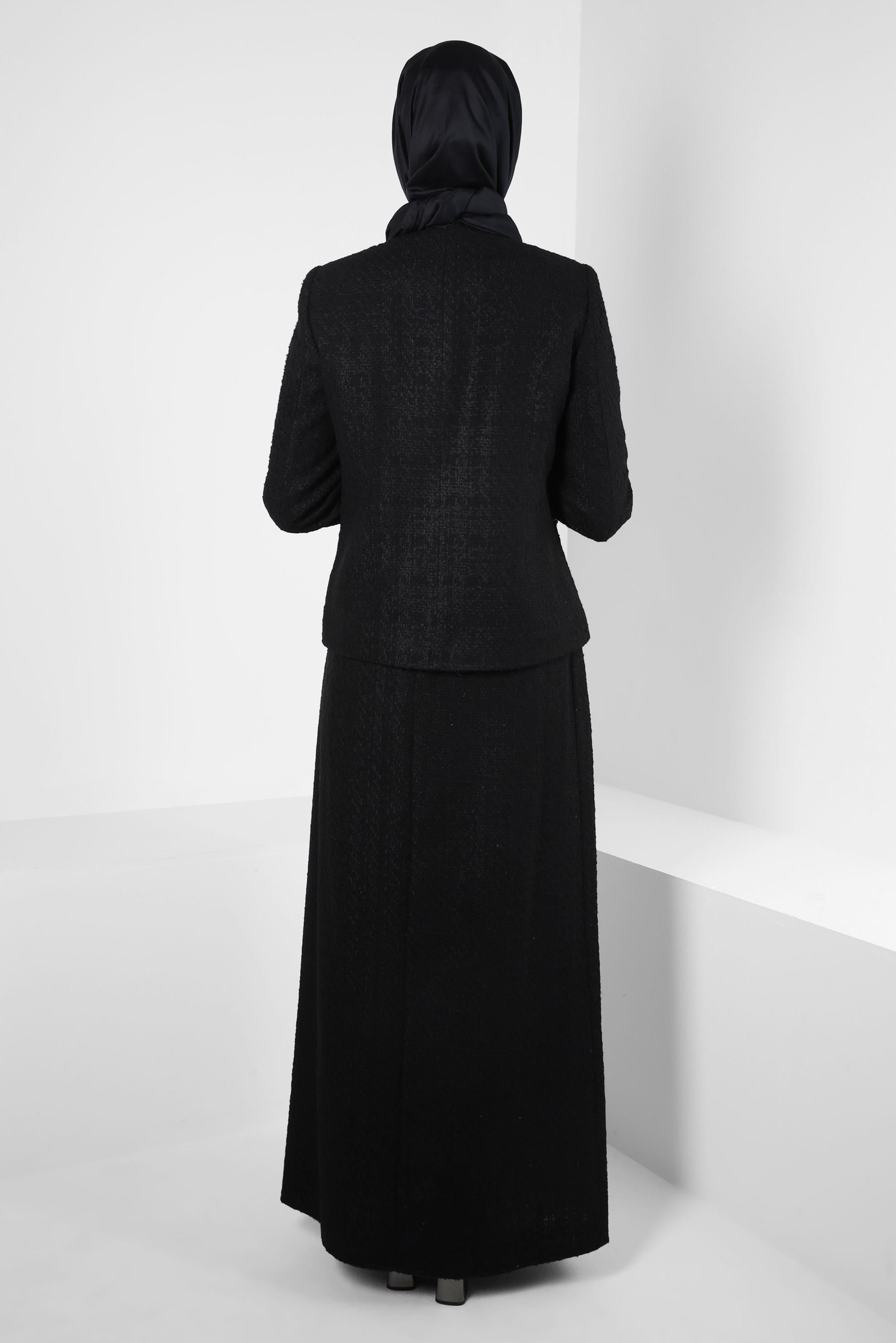 Hijab clothing BLACK SKIRTED SUIT WITH BROOCH 30403