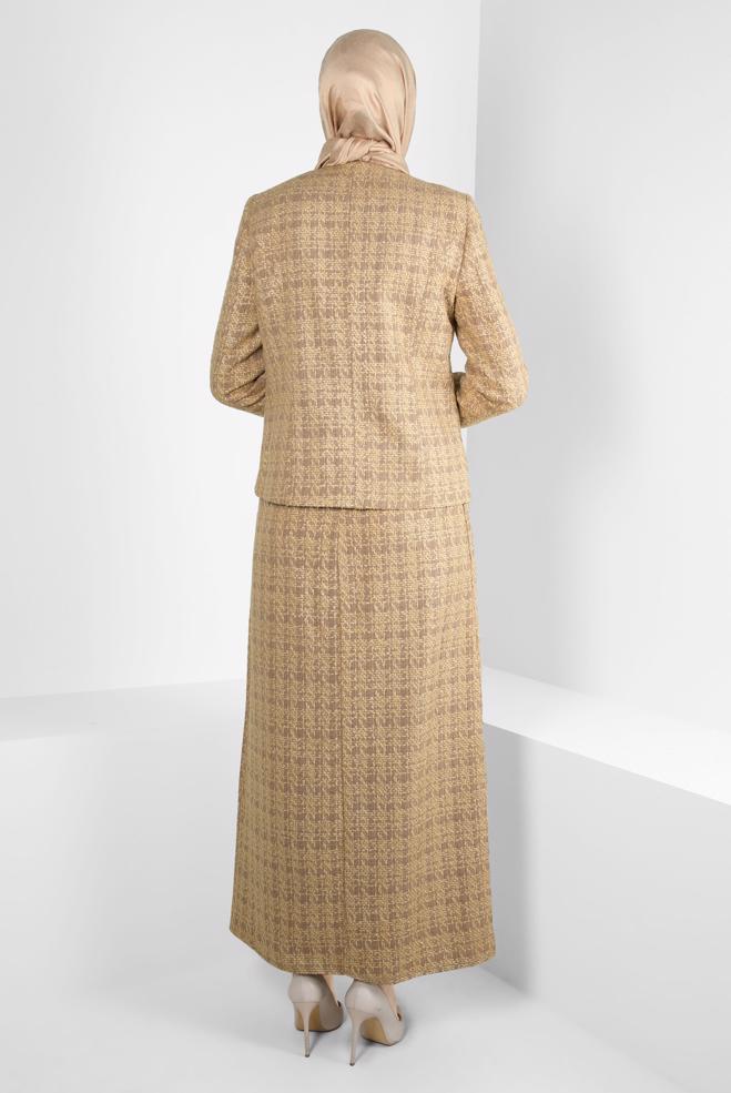 Vêtements hijab BRUN COSTUME JUPE AVEC BROCHE 30403 - ALVİNA