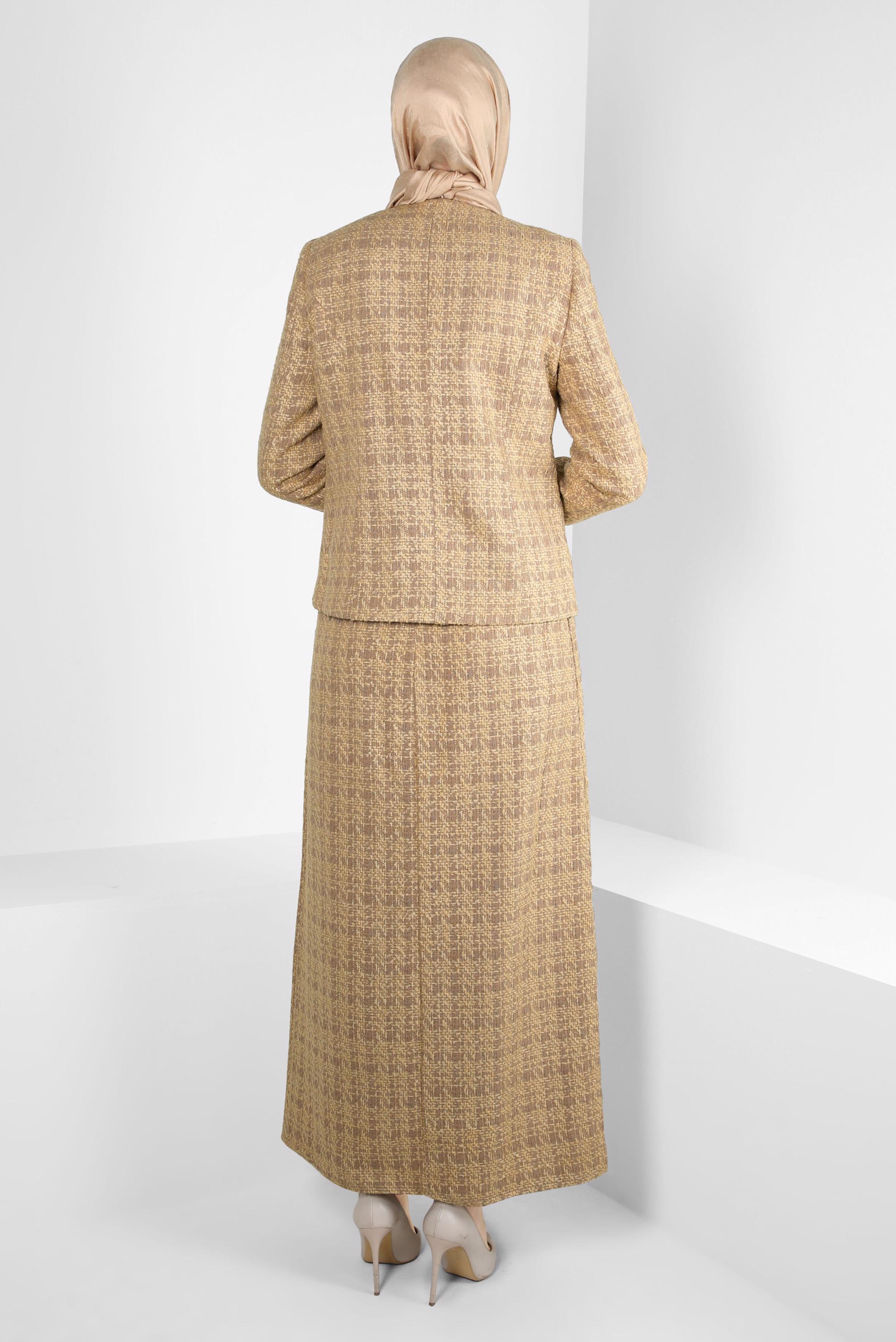 Hijab clothing BROWN SKIRTED SUIT WITH BROOCH 30403