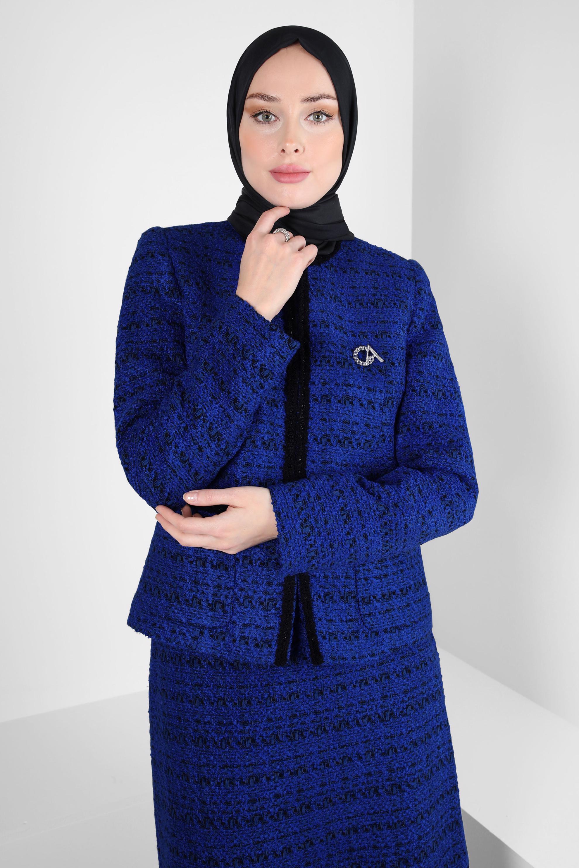 Hijab clothing NAVY BLUE SKIRTED SUIT WITH BROOCH 30403