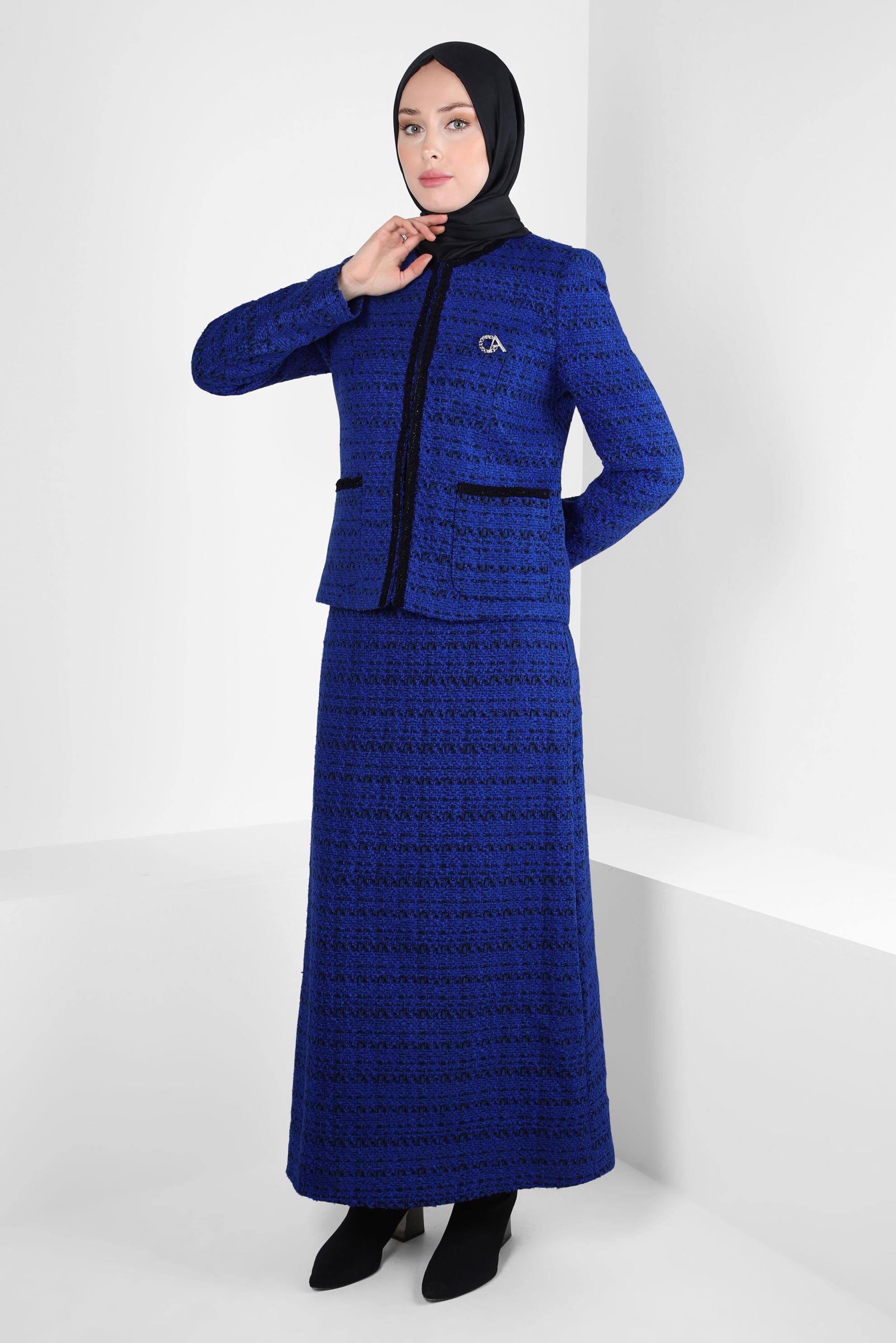 Hijab clothing NAVY BLUE SKIRTED SUIT WITH BROOCH 30403