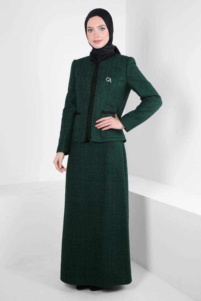 Vêtements hijab VERT COSTUME JUPE AVEC BROCHE 30403 - ALVİNA