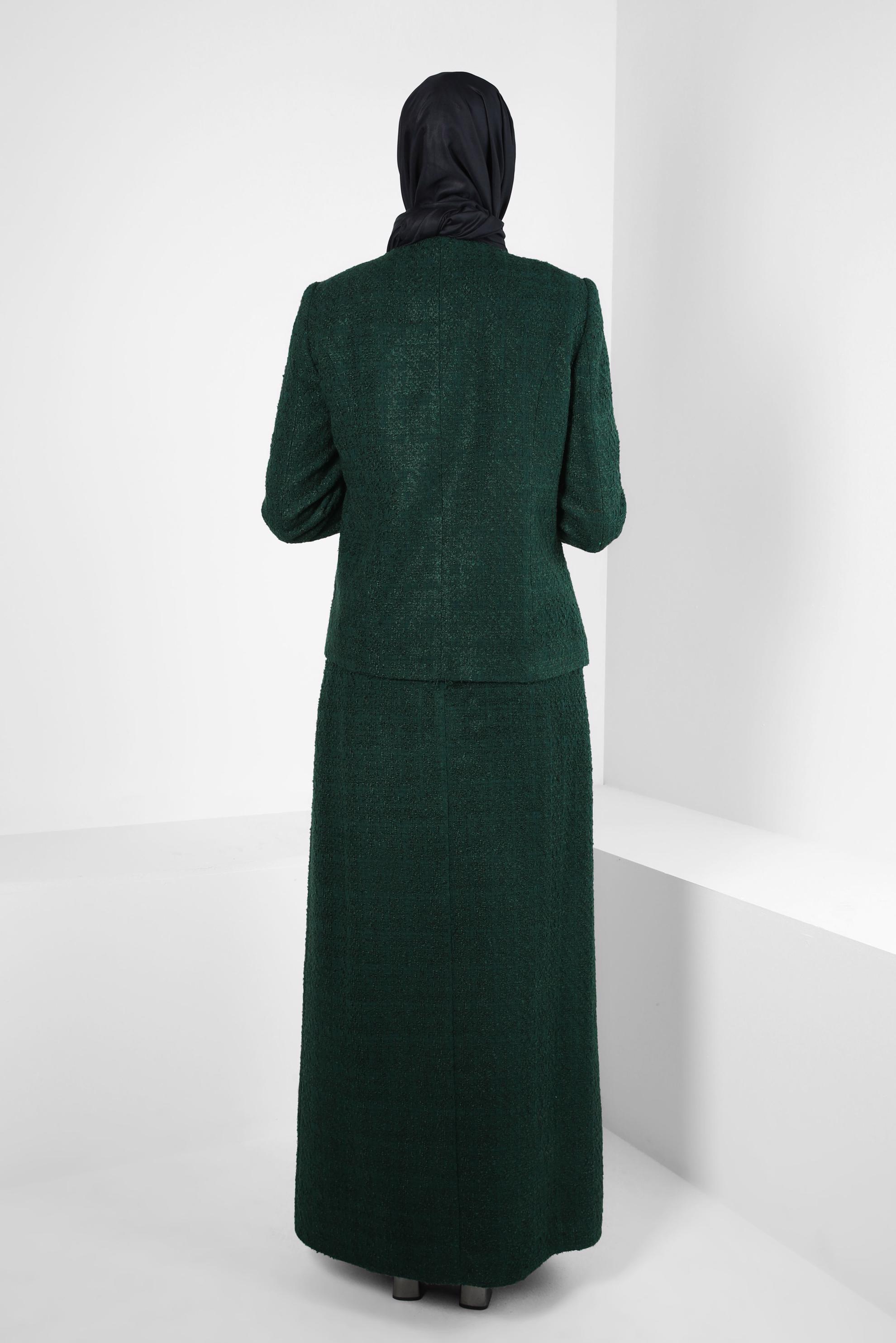 Tesettür giyim YEŞİL BROŞ DETAYLI ETEKLİ TÜVİT TAKIM 30403