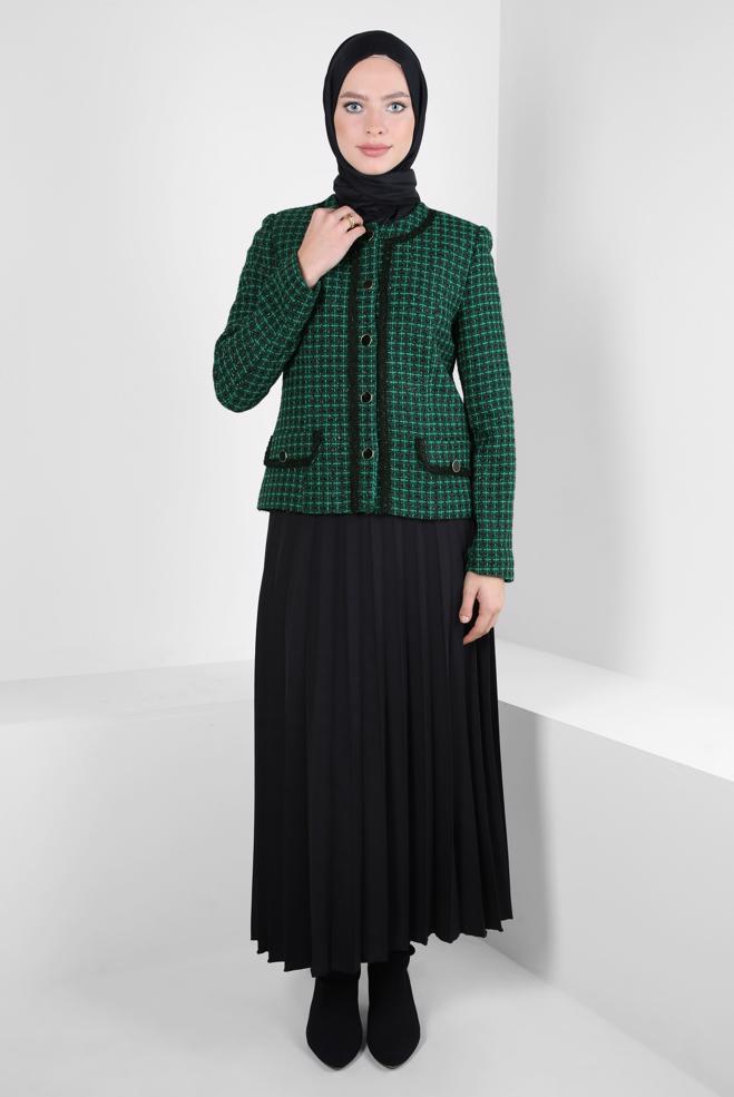 Vêtements hijab VERT COSTUME À JUPE PLISSÉE 30404 - ALVİNA