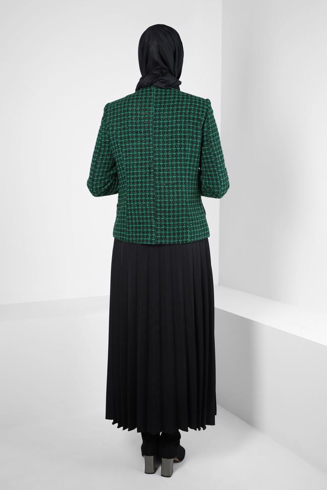 Vêtements hijab VERT COSTUME À JUPE PLISSÉE 30404 - ALVİNA