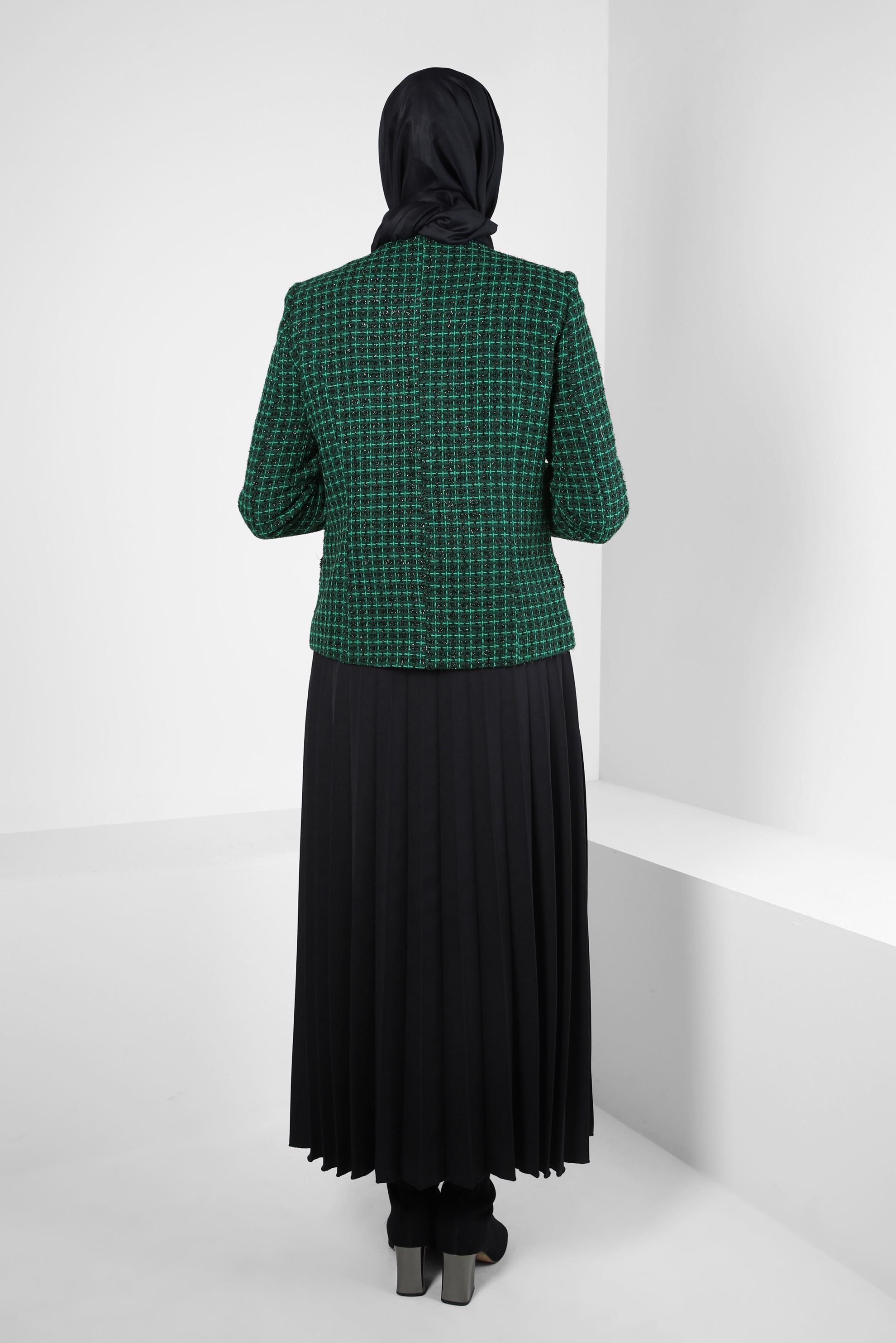 Tesettür giyim YEŞİL PİLİSELİ ETEKLİ TAKIM 30404