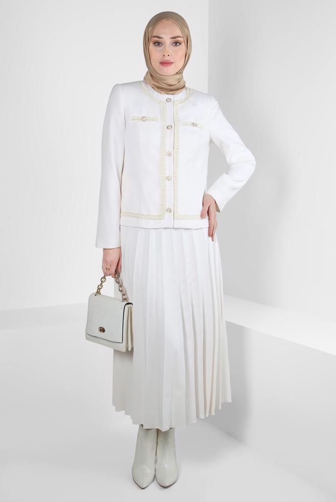 Vêtements hijab BLANC COSTUME À JUPE PLISSÉE 30405 - ALVİNA