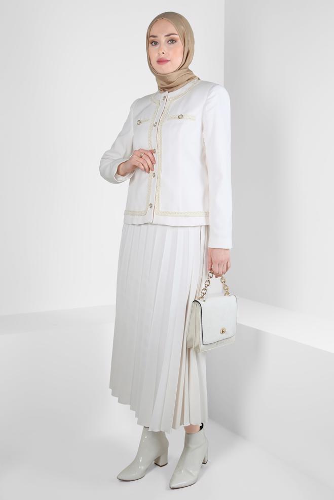Vêtements hijab BLANC COSTUME À JUPE PLISSÉE 30405 - ALVİNA