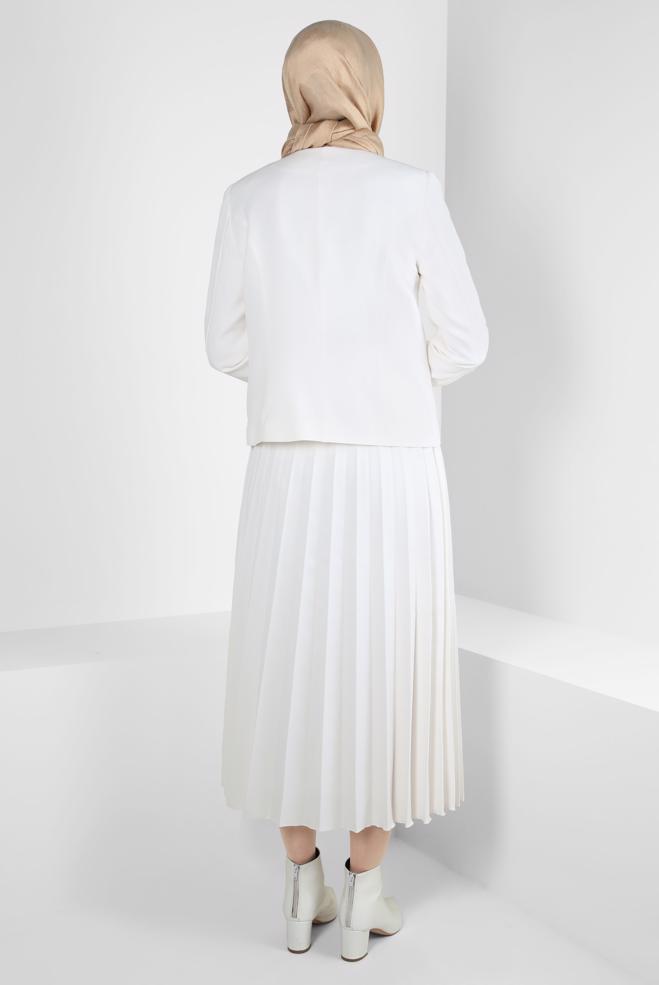 Vêtements hijab BLANC COSTUME À JUPE PLISSÉE 30405 - ALVİNA