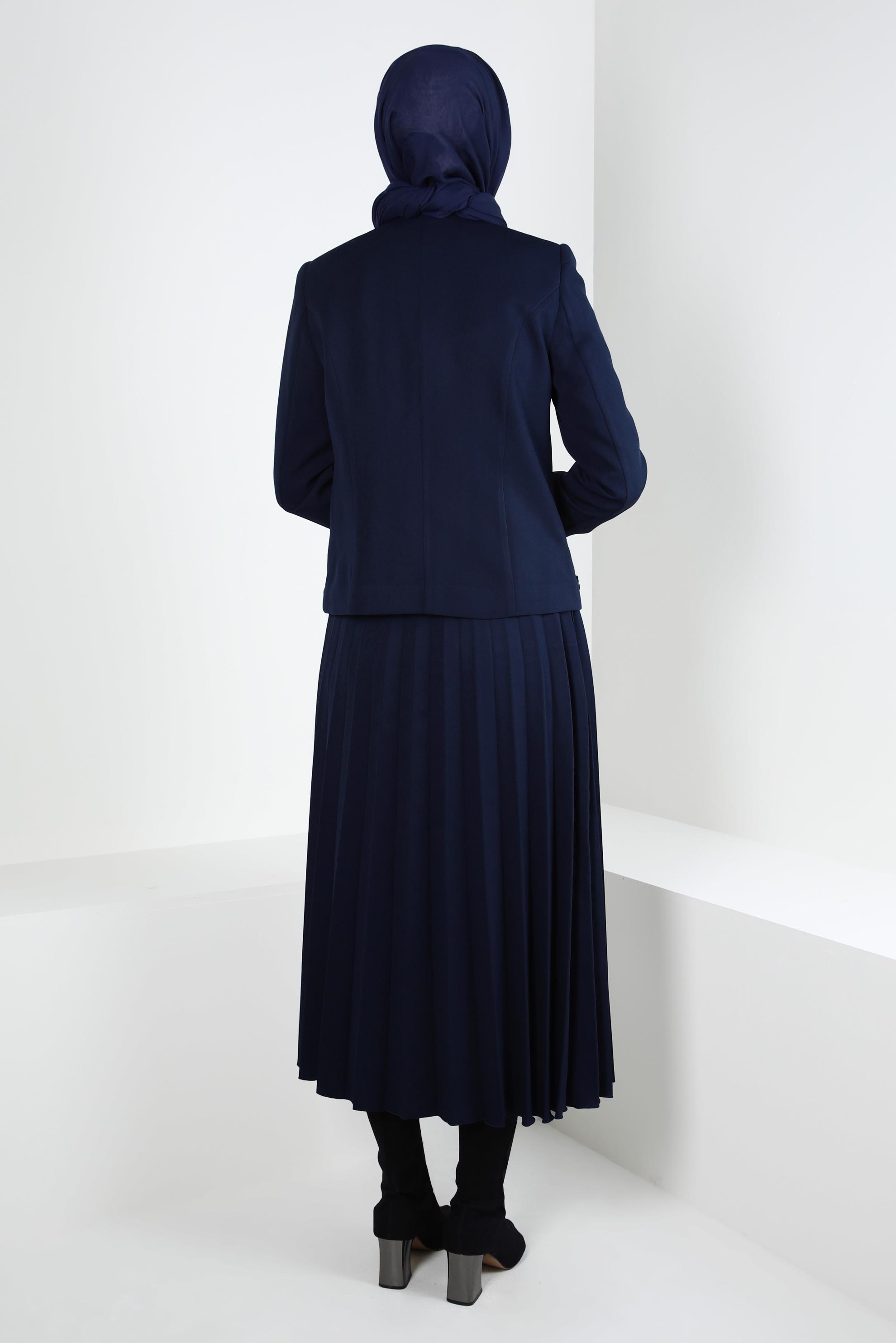 Tesettür giyim LACİVERT PİLİSELİ ETEKLİ TAKIM 30405