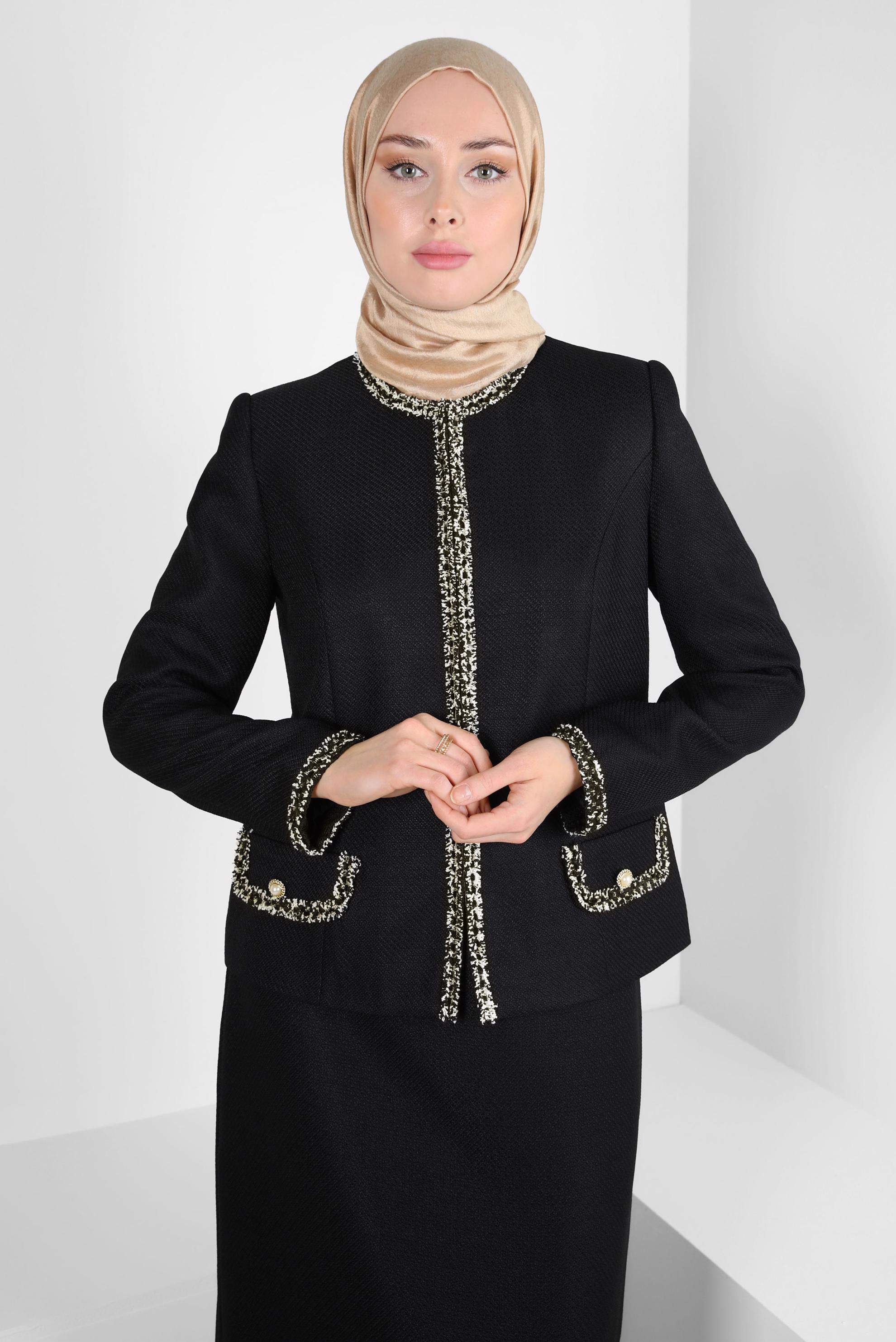 Tesettür giyim SİYAH İKİLİ ETEKLİ TAKIM 30407