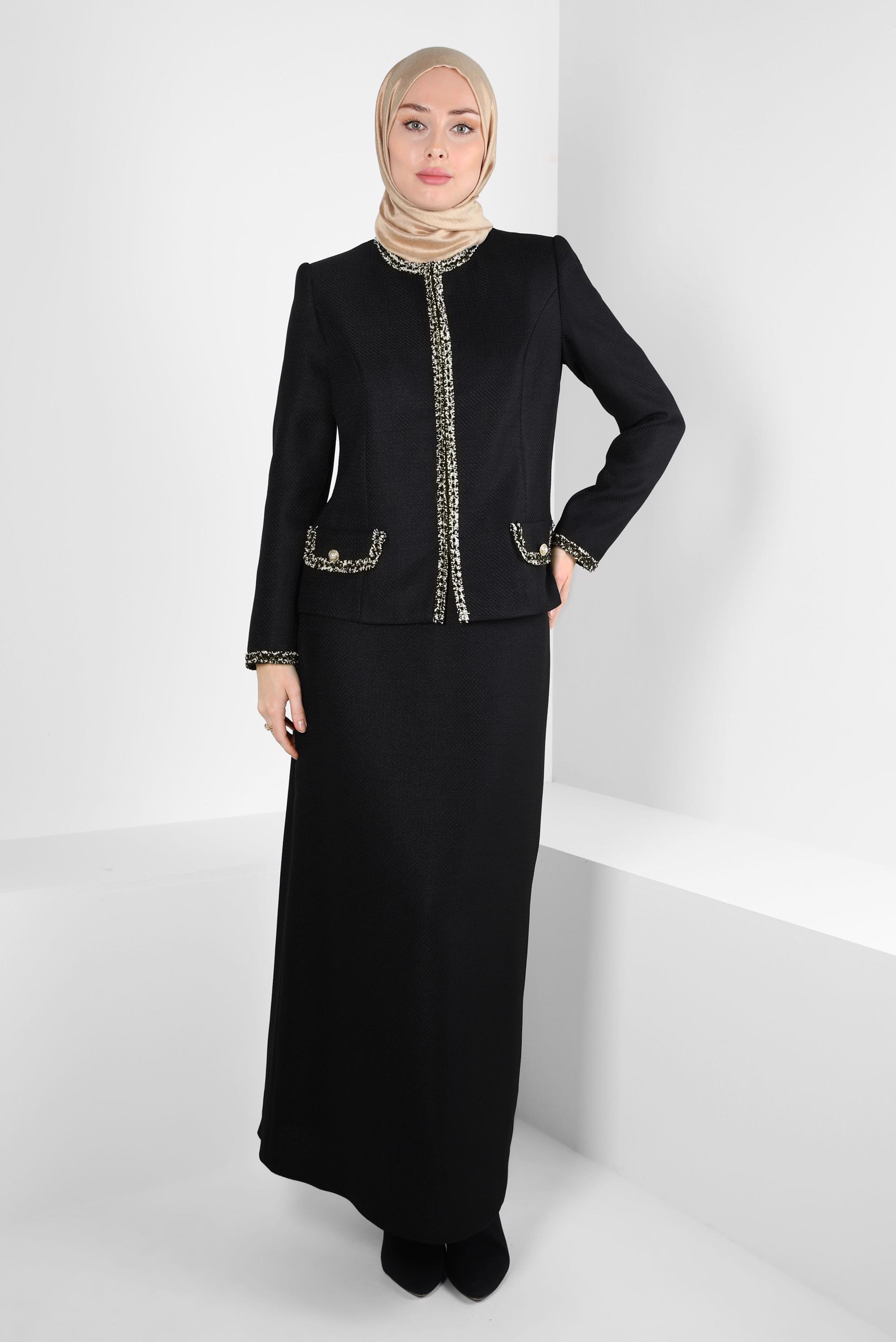 Tesettür giyim SİYAH İKİLİ ETEKLİ TAKIM 30407