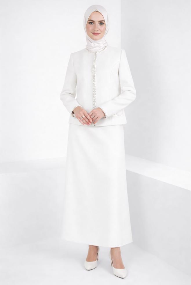Vêtements hijab BLANC ENSEMBLE JUPE 30407 - ALVİNA