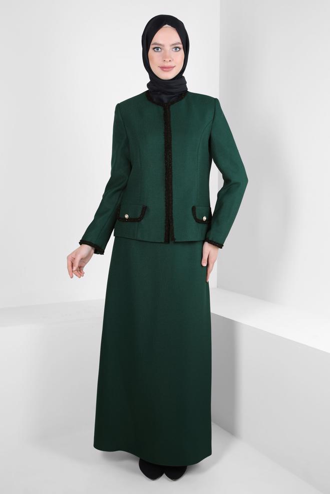 Vêtements hijab VERT COSTUME À JUPE 30407 - ALVİNA