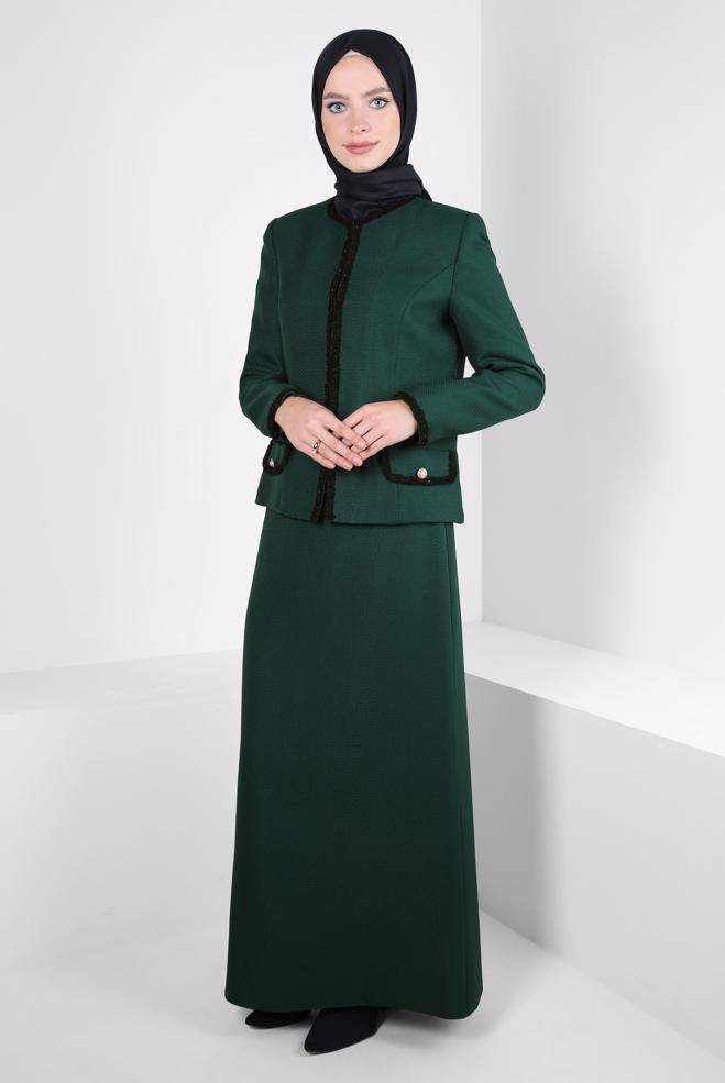 Vêtements hijab VERT COSTUME À JUPE 30407 - ALVİNA