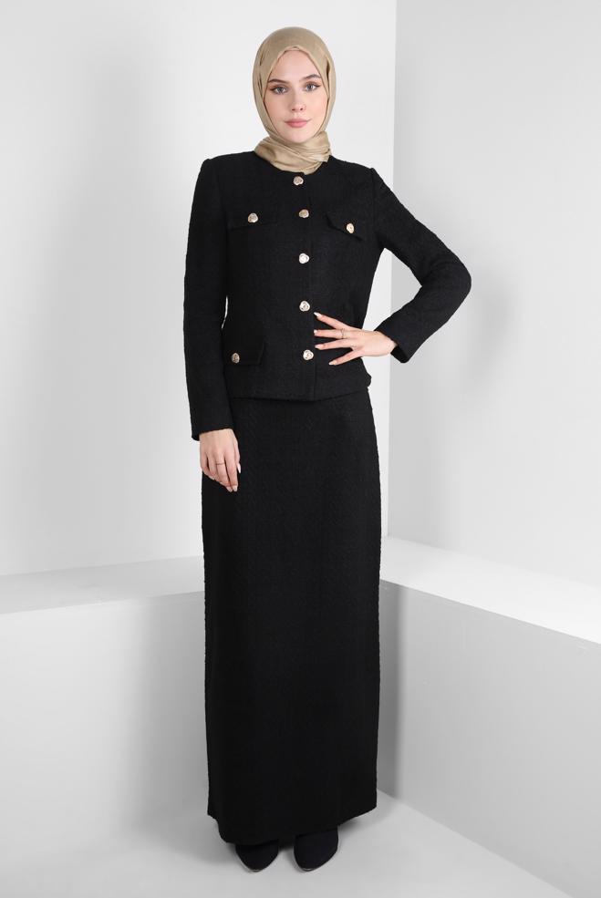 Vêtements hijab NOIR COSTUME À JUPE EN TWEED 30408 - ALVİNA