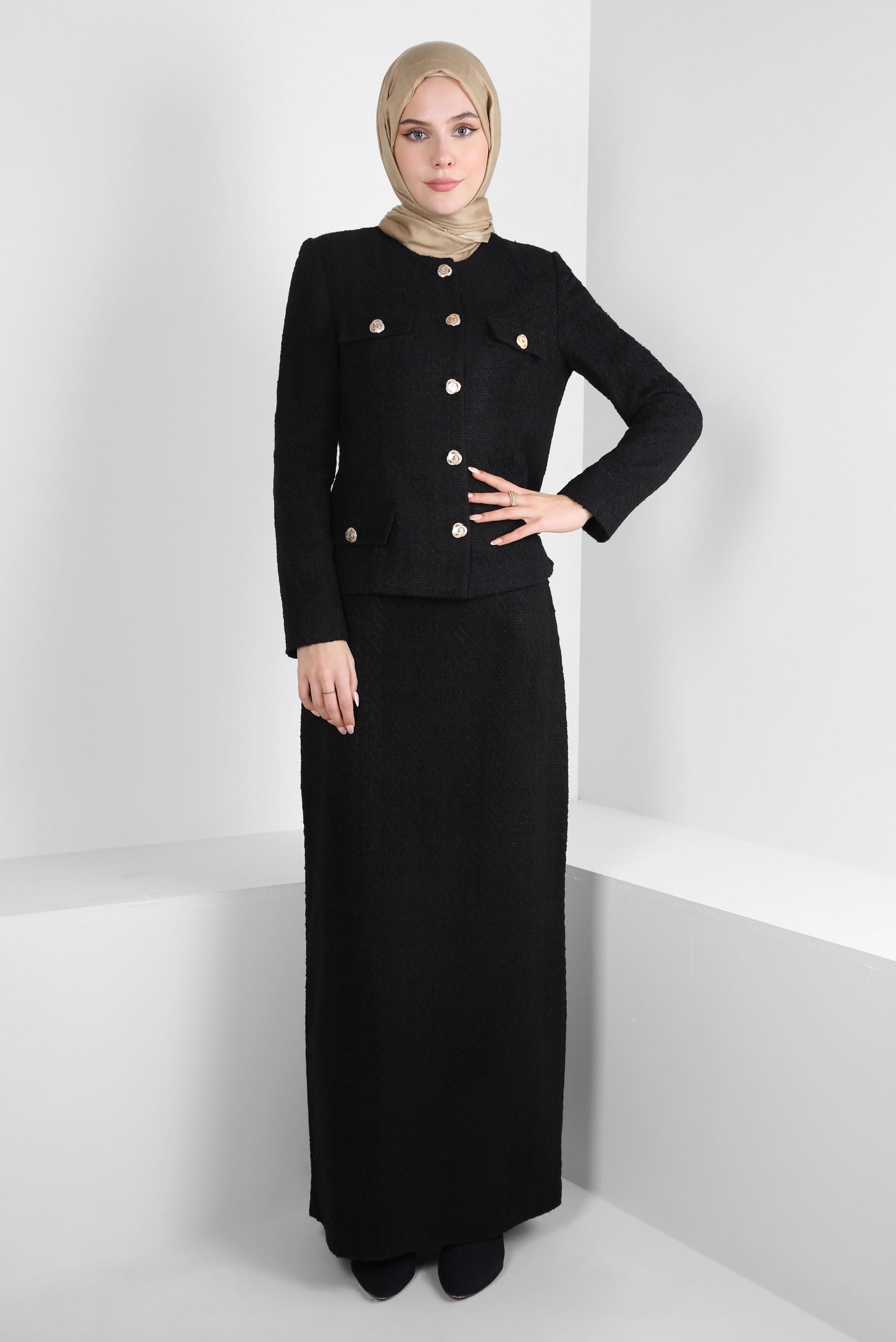 Tesettür giyim SİYAH ETEKLİ TÜVİT TAKIM 30408