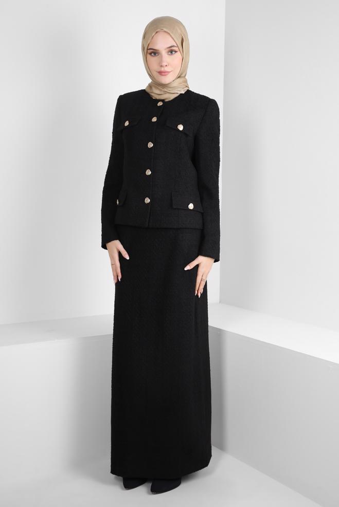 Vêtements hijab NOIR COSTUME À JUPE EN TWEED 30408 - ALVİNA