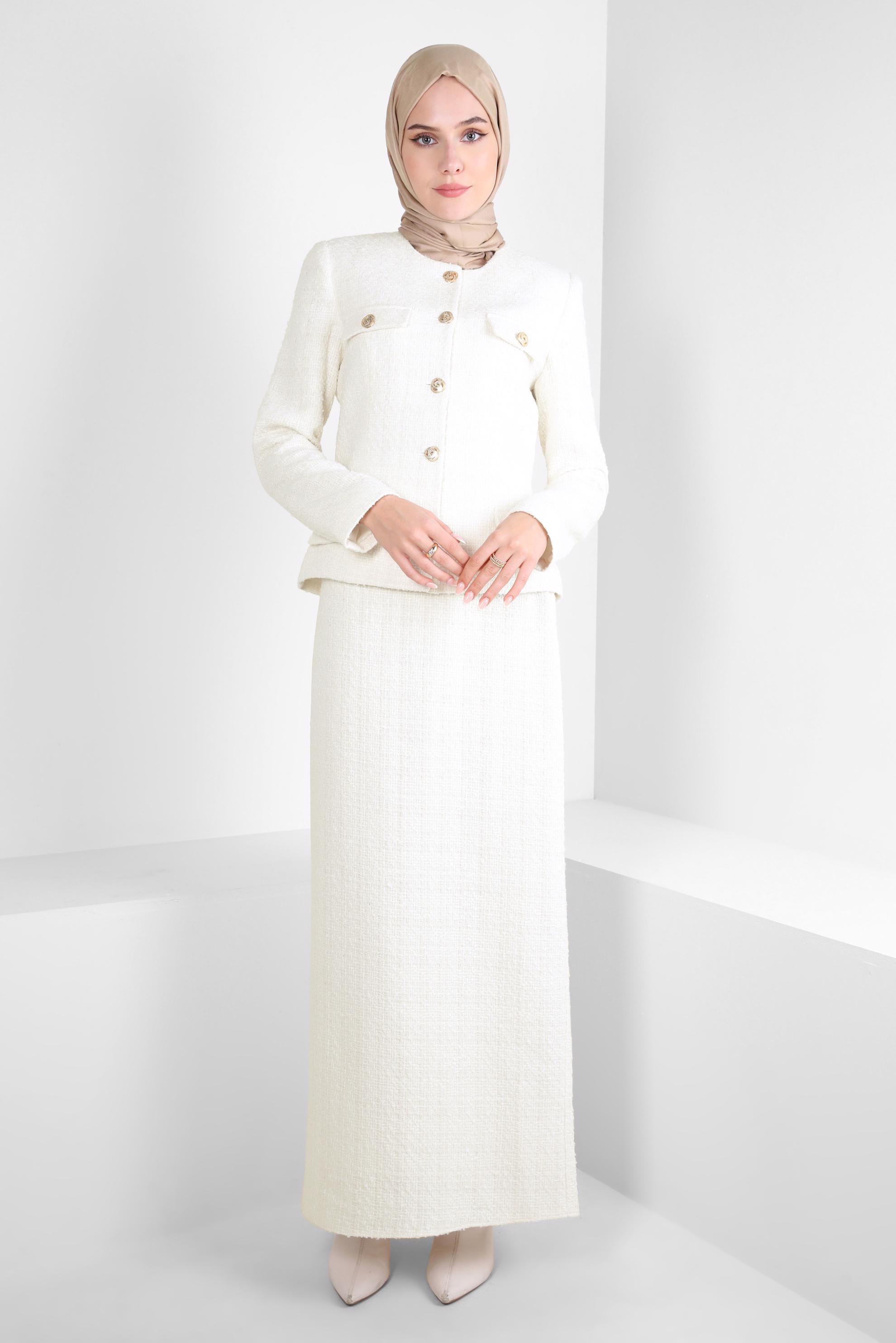 Tesettür giyim BEYAZ ETEKLİ TÜVİT TAKIM 30408