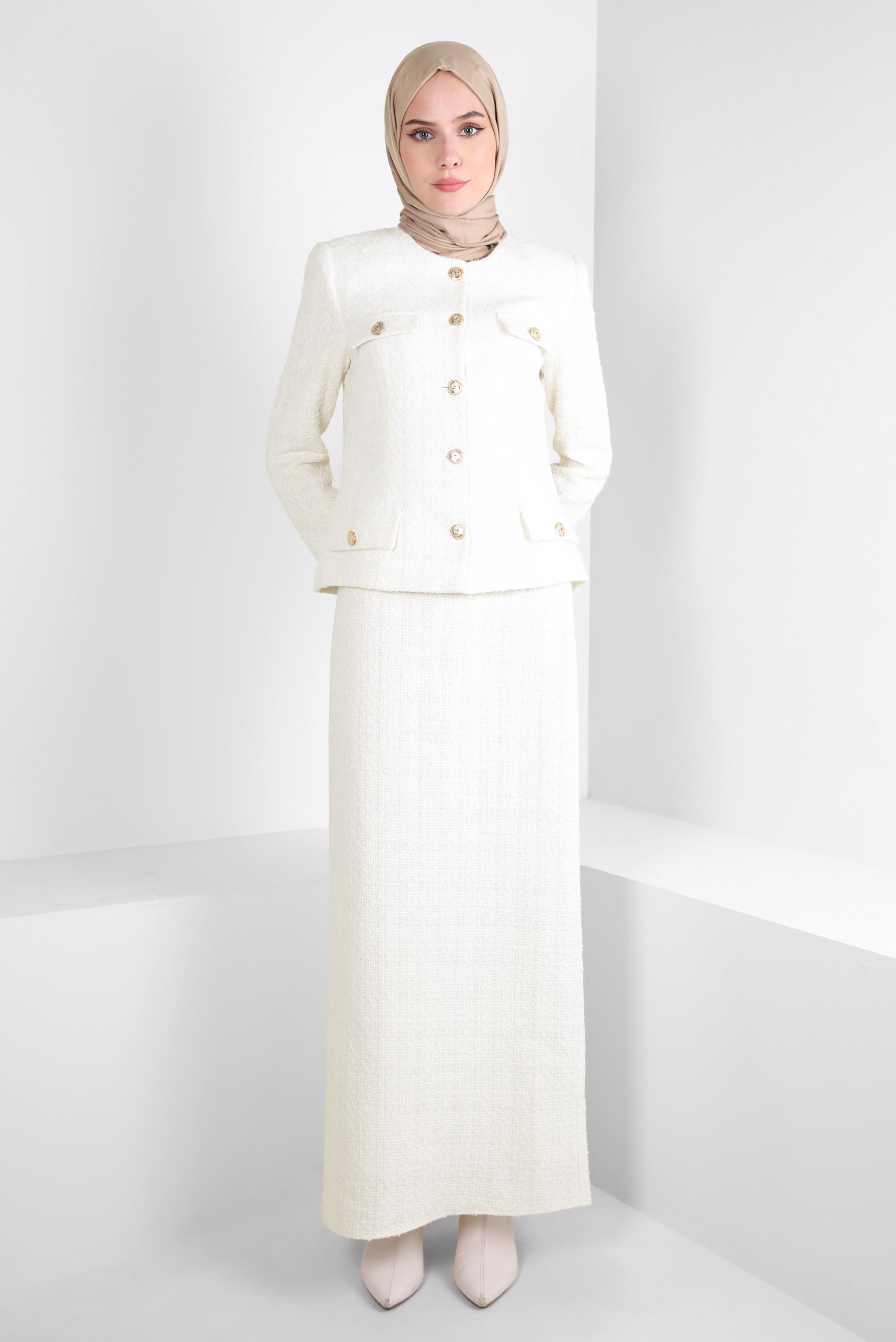Tesettür giyim BEYAZ ETEKLİ TÜVİT TAKIM 30408
