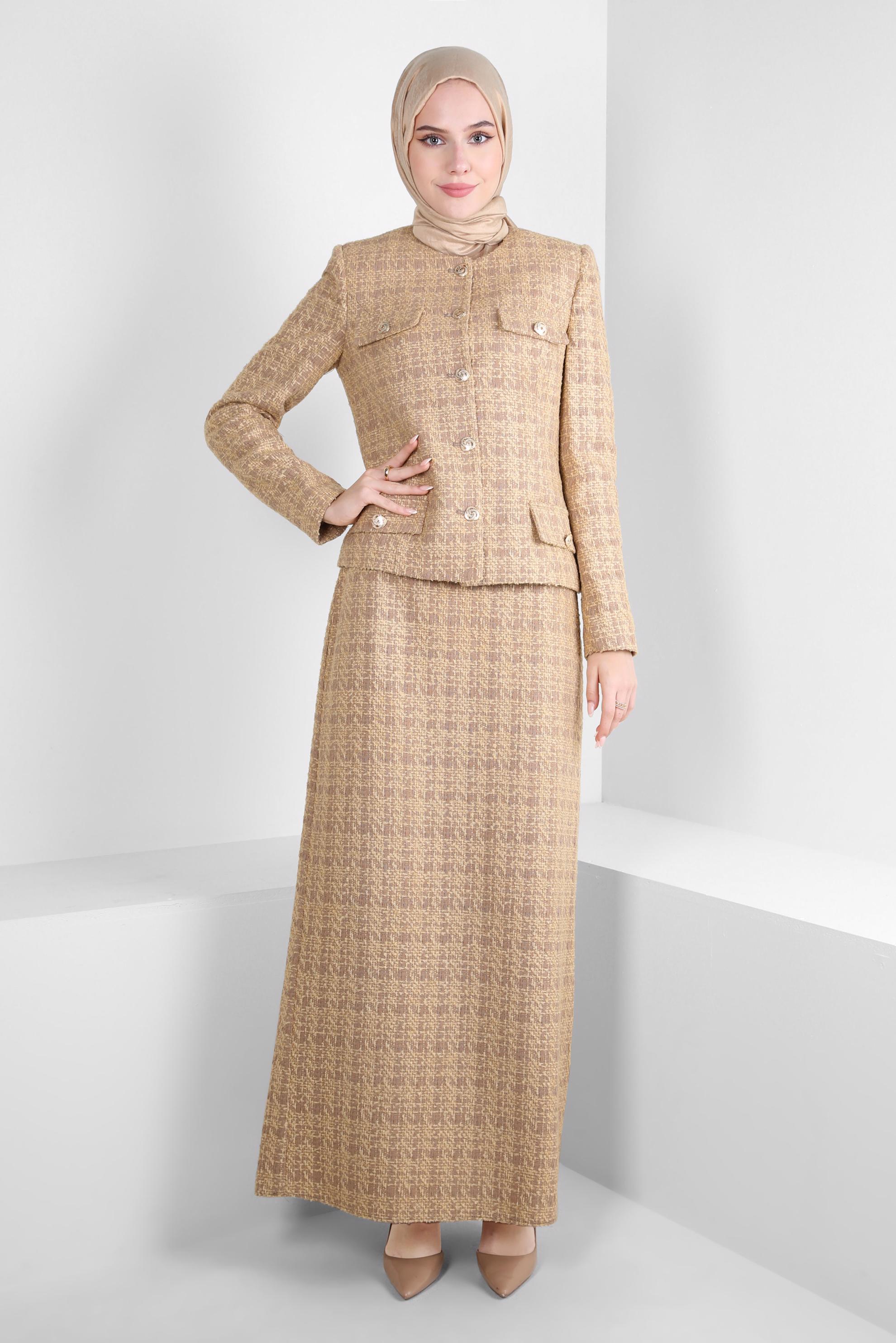 Tesettür giyim KAHVE ETEKLİ TÜVİT TAKIM 30408
