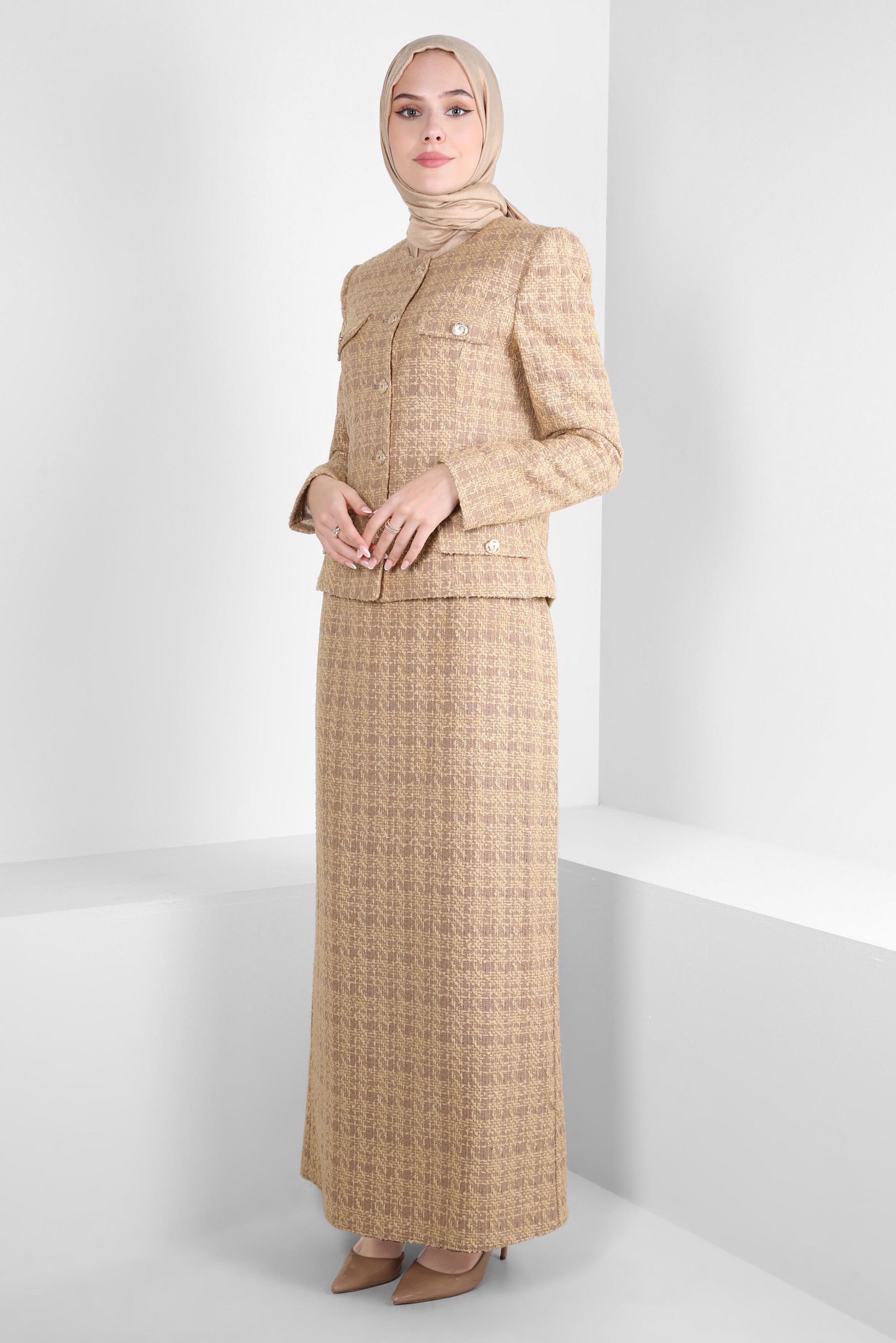 Tesettür giyim KAHVE ETEKLİ TÜVİT TAKIM 30408
