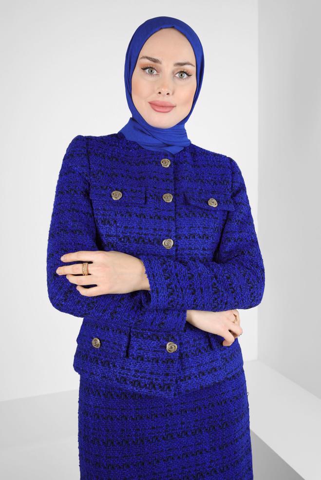 Vêtements hijab BLEU MARINE COSTUME À JUPE EN TWEED 30408 - ALVİNA