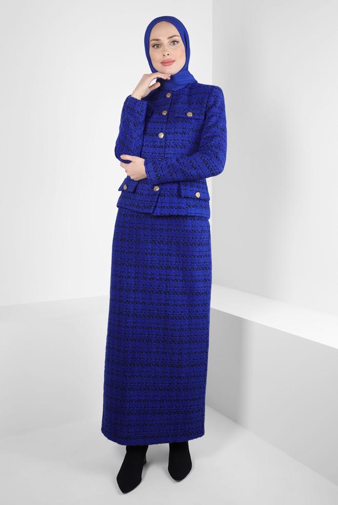 Vêtements hijab BLEU MARINE COSTUME À JUPE EN TWEED 30408 - ALVİNA