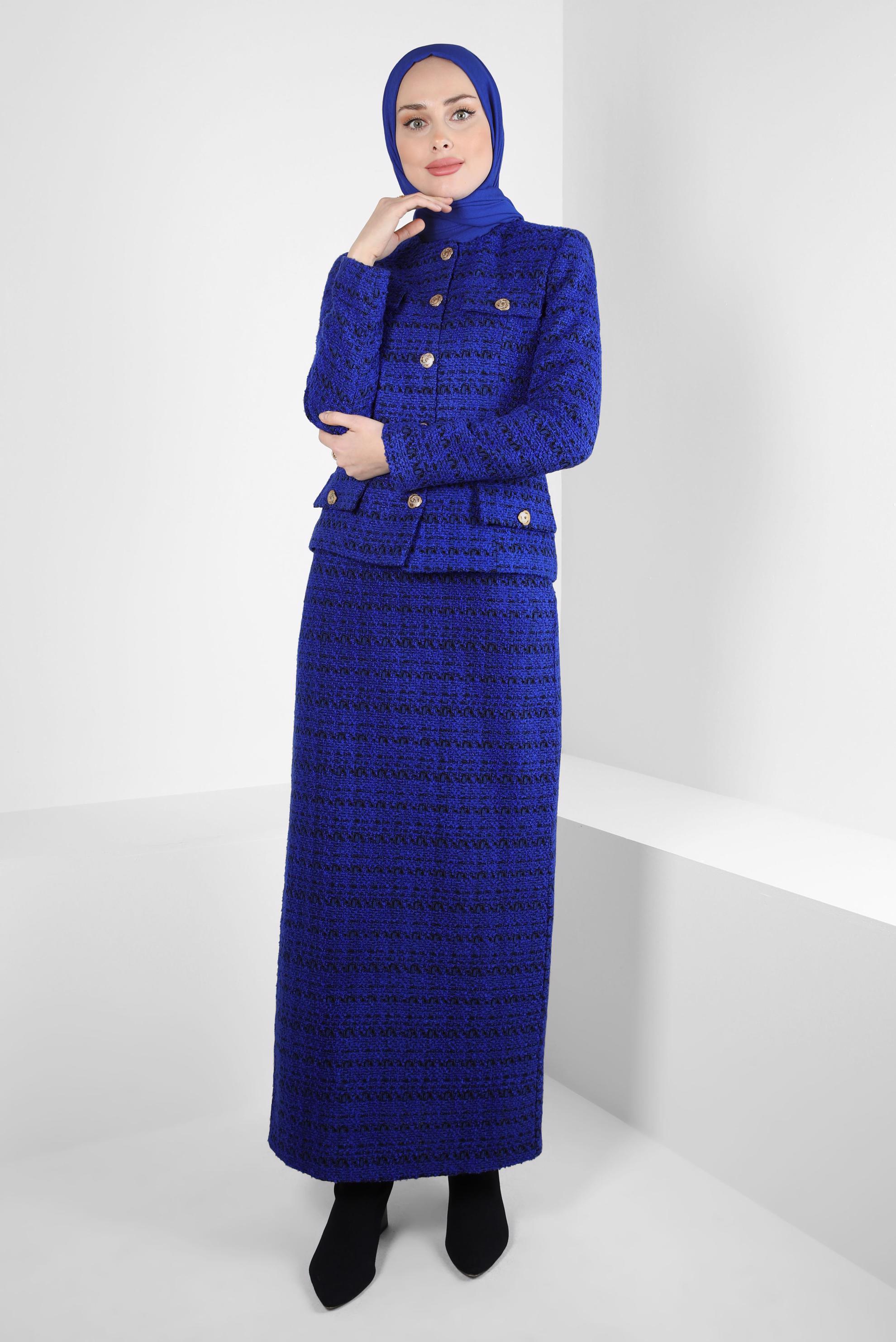 Hijab clothing NAVY BLUE TWEED SKIRTED SUIT 30408