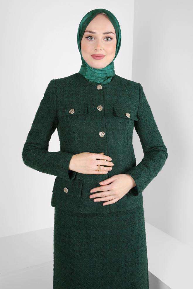 Vêtements hijab VERT COSTUME À JUPE EN TWEED 30408 - ALVİNA