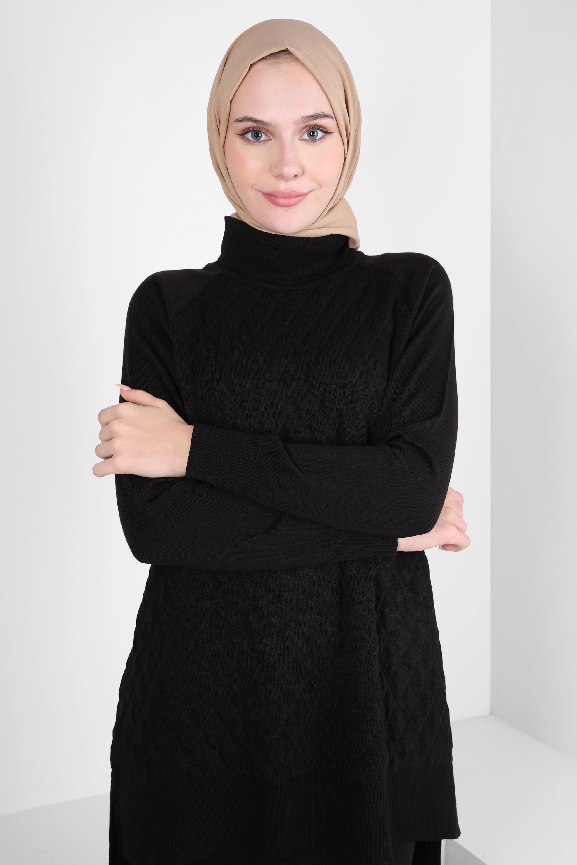 Hijab clothing BLACK KNITWEAR SKIRTED SUIT 44086