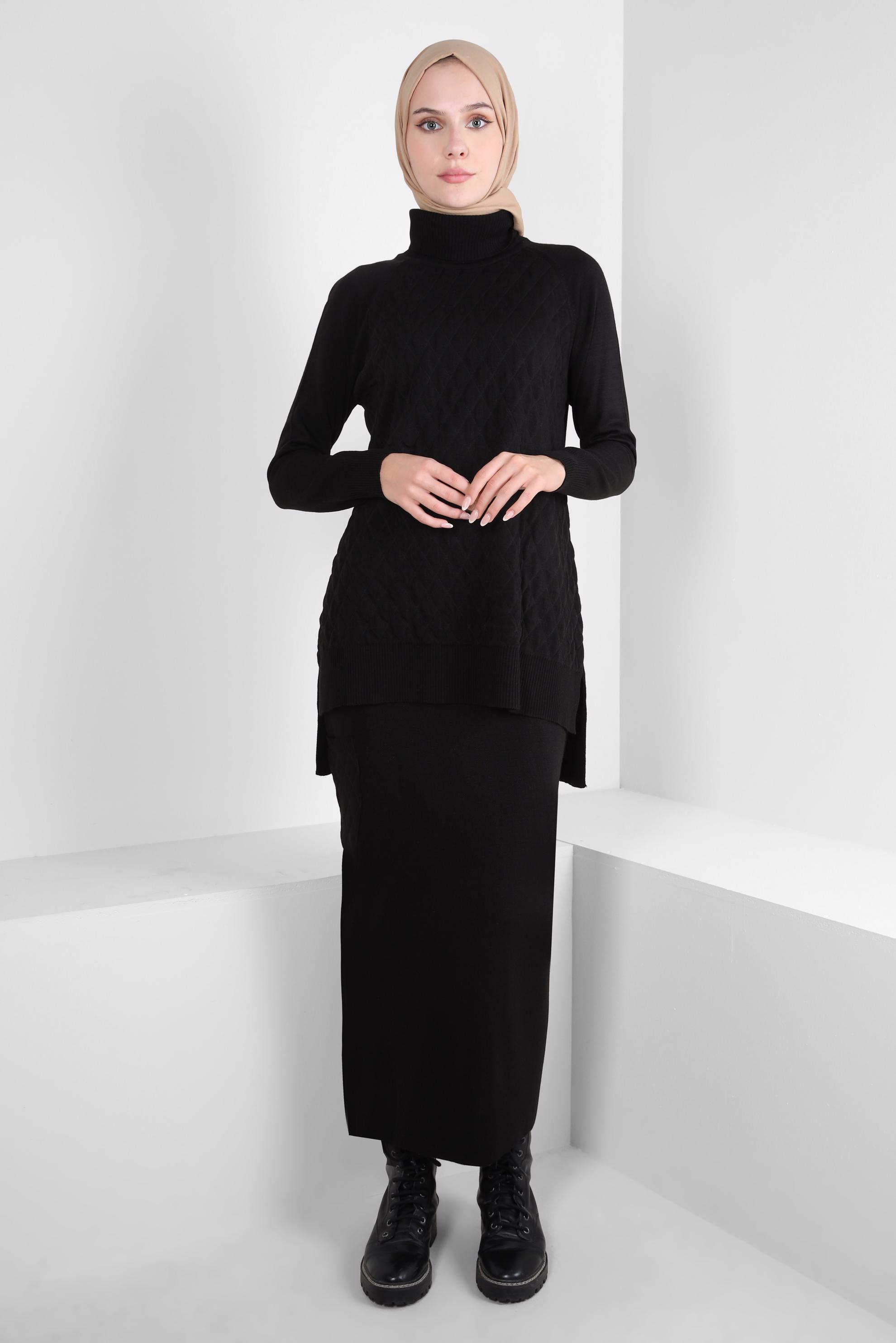 Hijab clothing BLACK KNITWEAR SKIRTED SUIT 44086