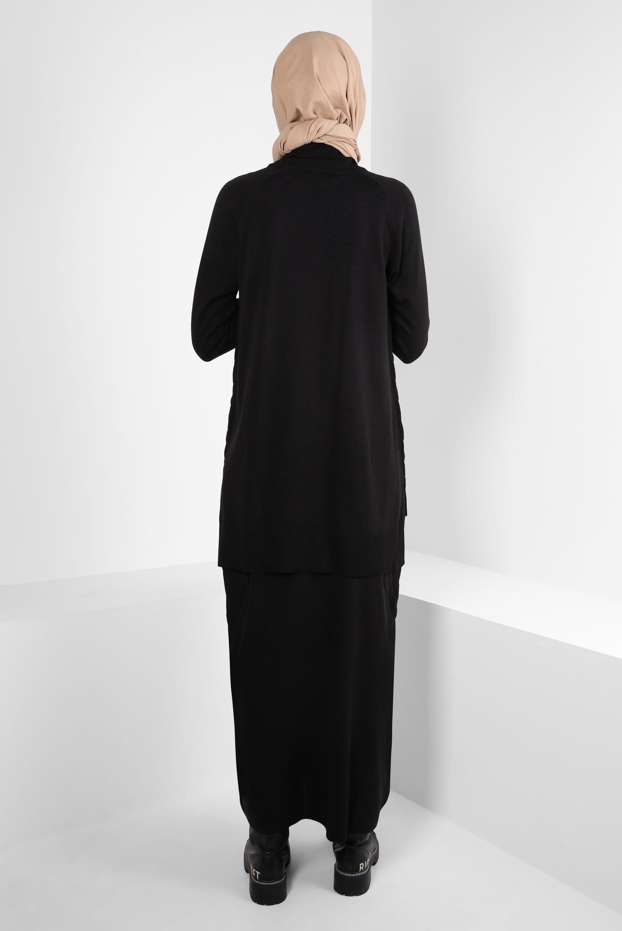 Hijab clothing BLACK KNITWEAR SKIRTED SUIT 44086