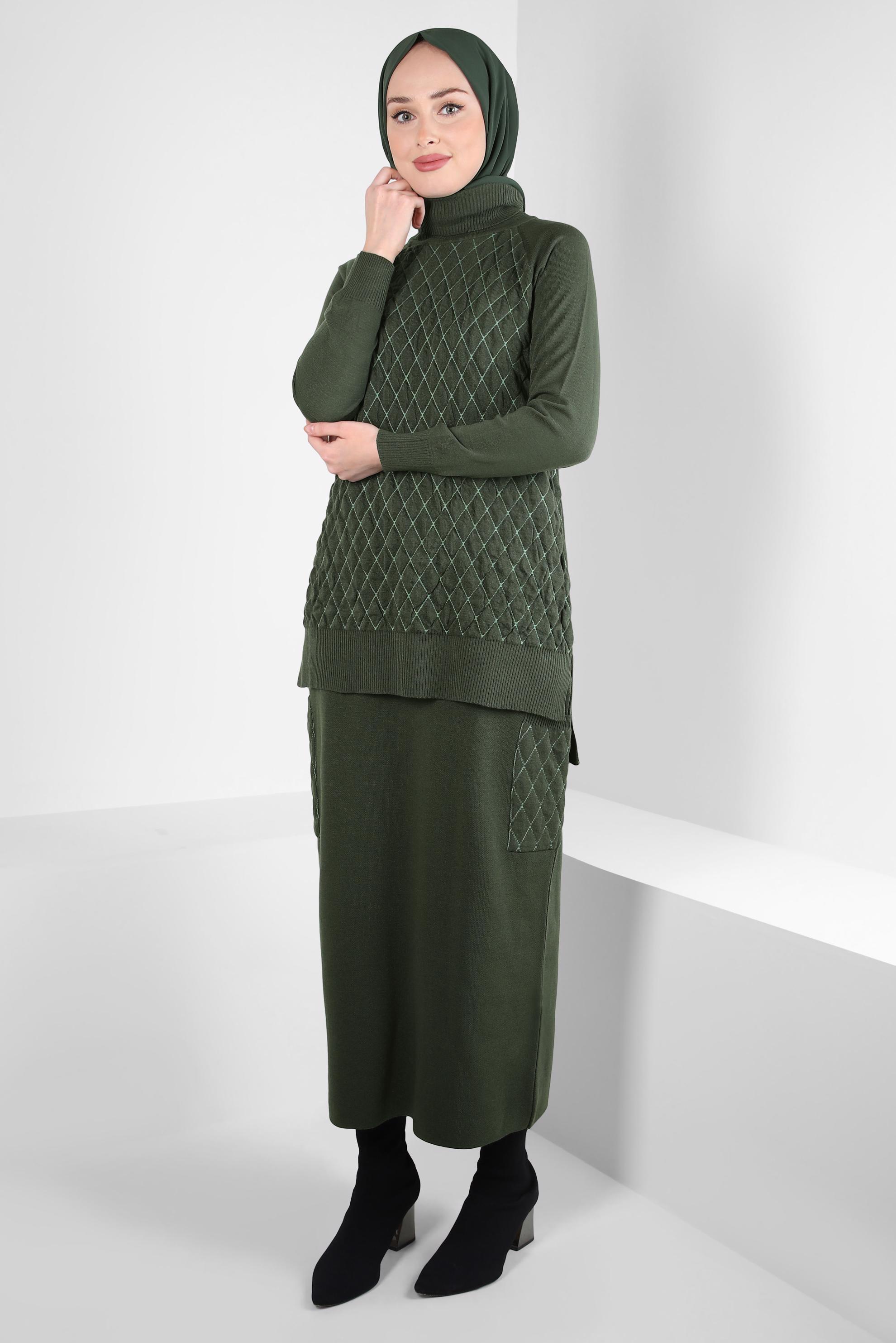 Hijab clothing KHAKI KNITWEAR SKIRTED SUIT 44086