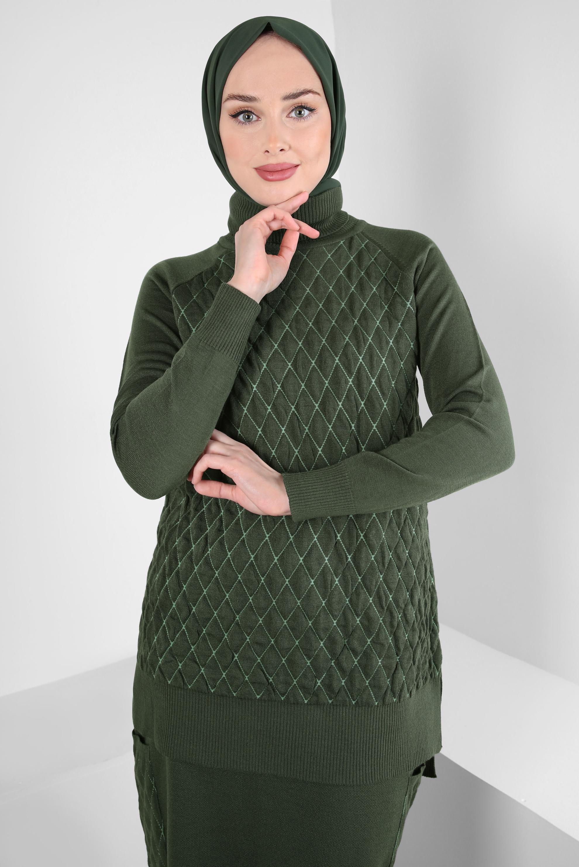 Hijab clothing KHAKI KNITWEAR SKIRTED SUIT 44086