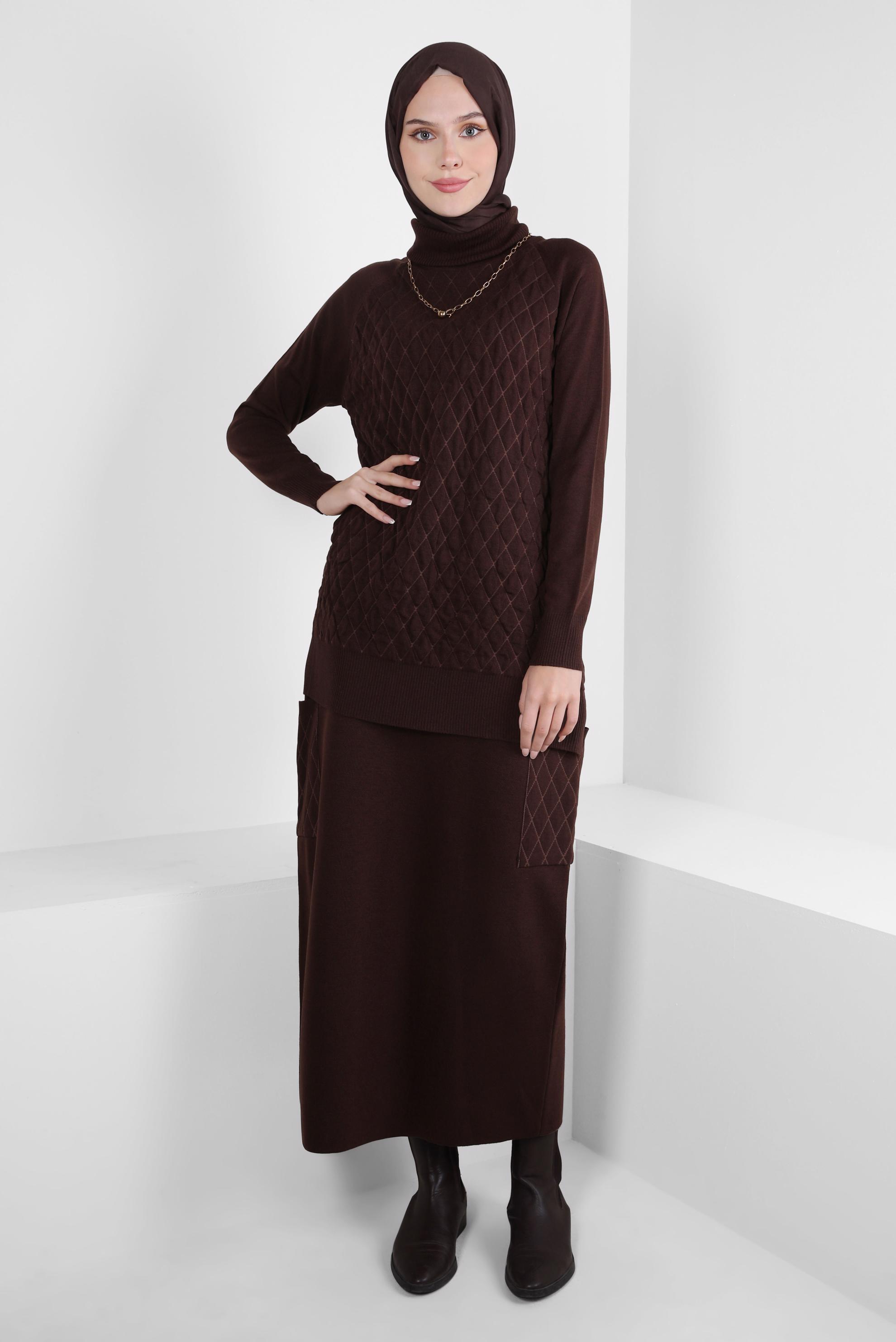 Hijab clothing BROWN KNITWEAR SKIRTED SUIT 44086