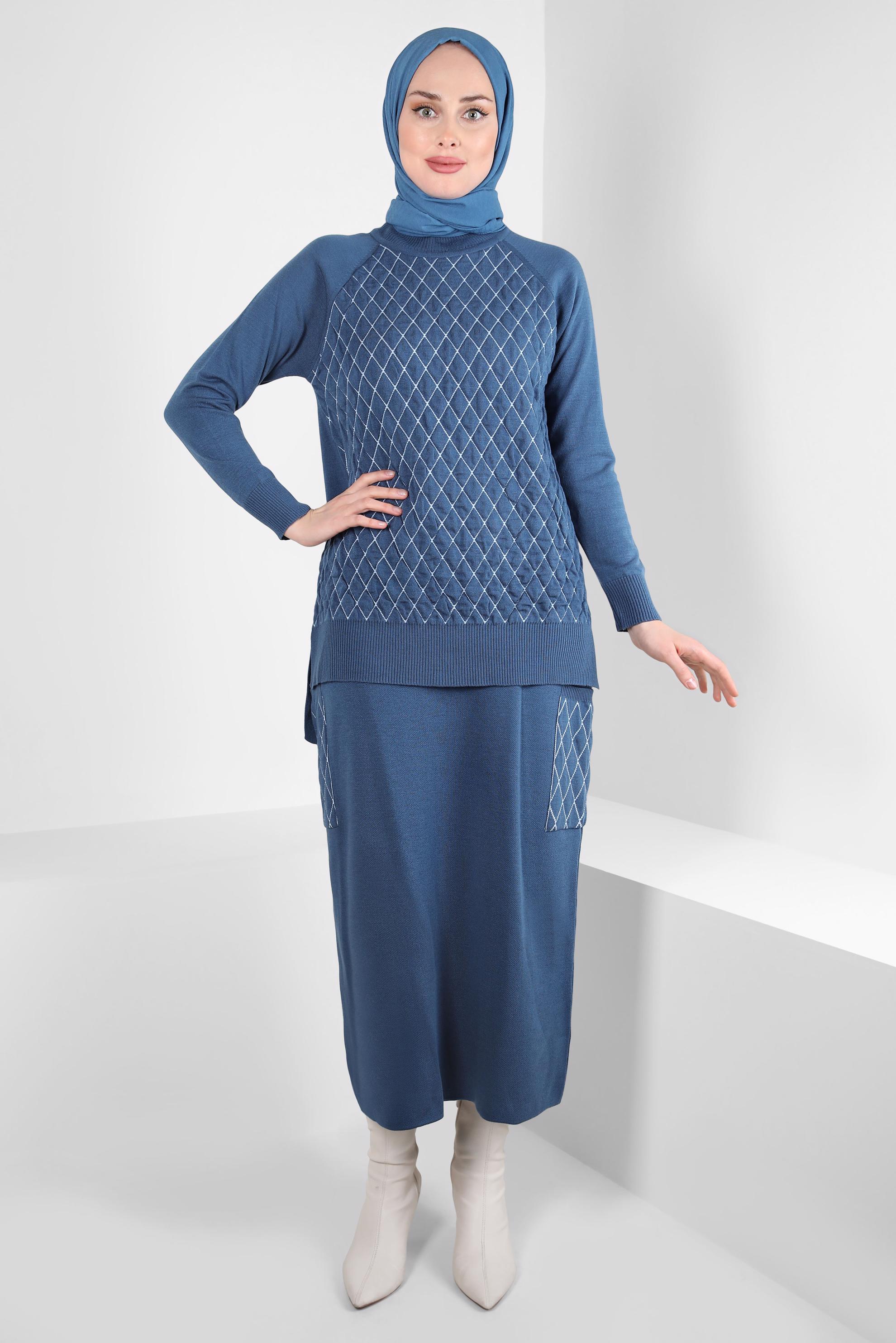 Hijab clothing NAVY BLUE KNITWEAR SKIRTED SUIT 44086