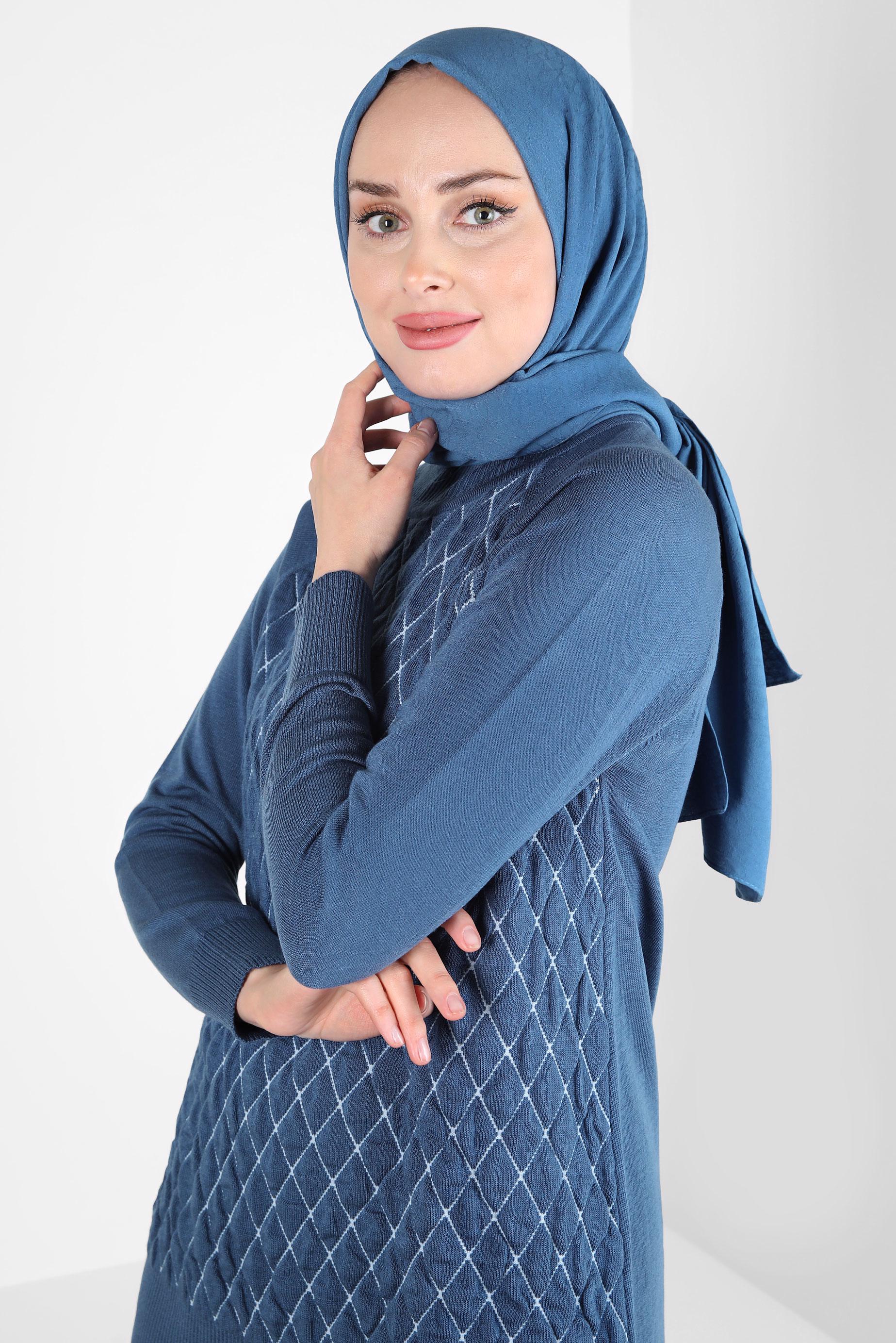 Hijab clothing NAVY BLUE KNITWEAR SKIRTED SUIT 44086