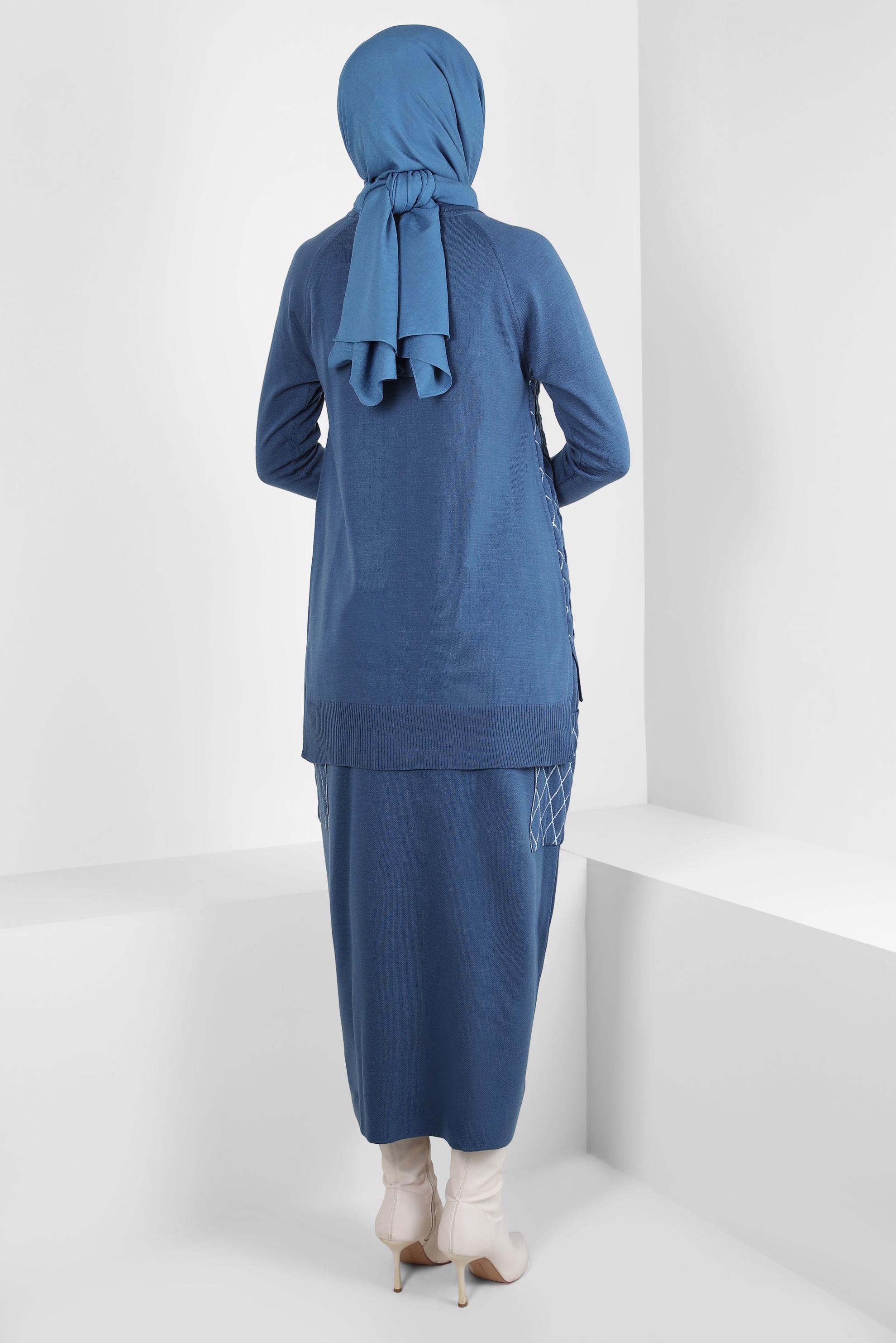 Hijab clothing NAVY BLUE KNITWEAR SKIRTED SUIT 44086