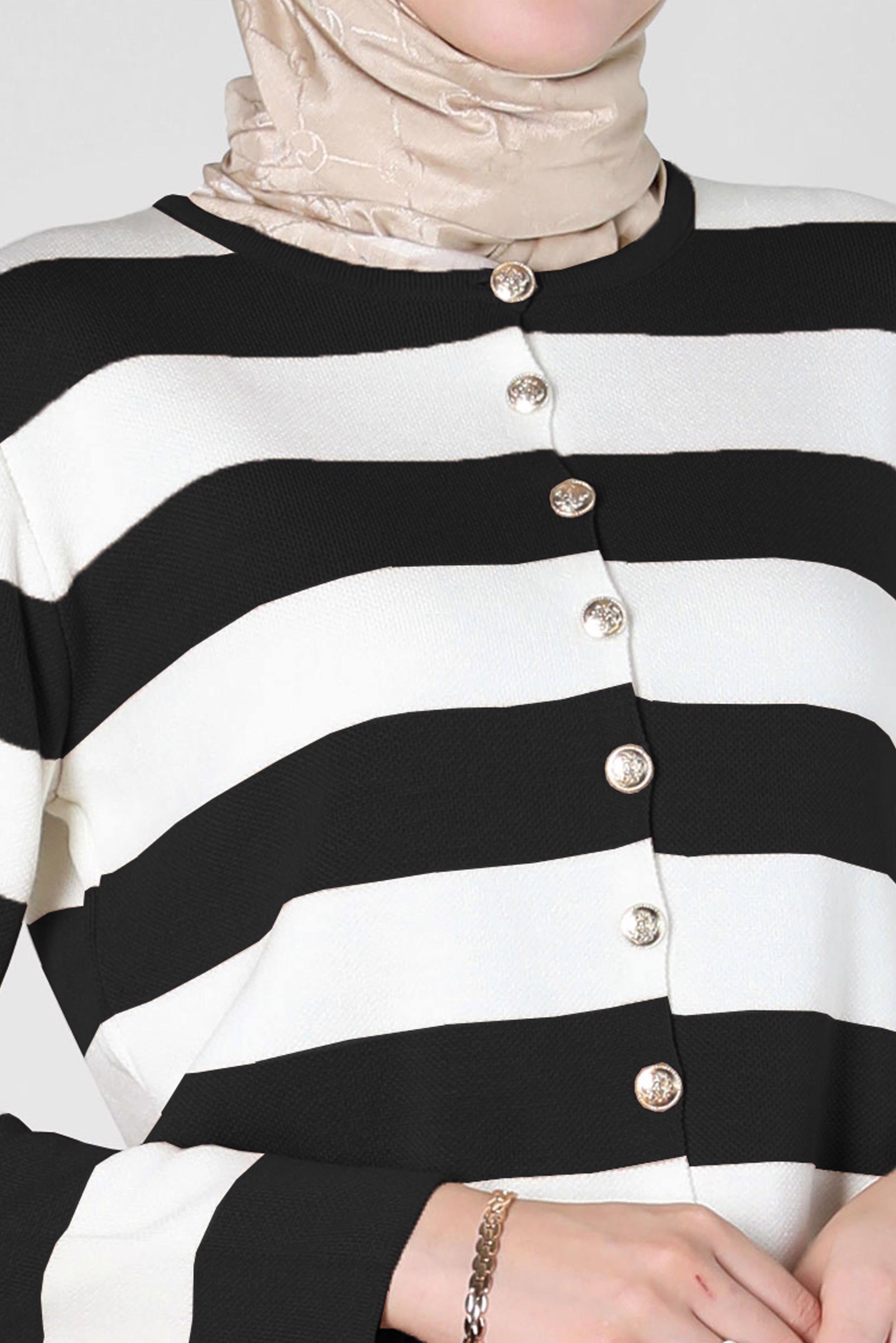 Tesettür giyim SİYAH ÇİZGİLİ TRİKO ETEKLİ TAKIM 44088