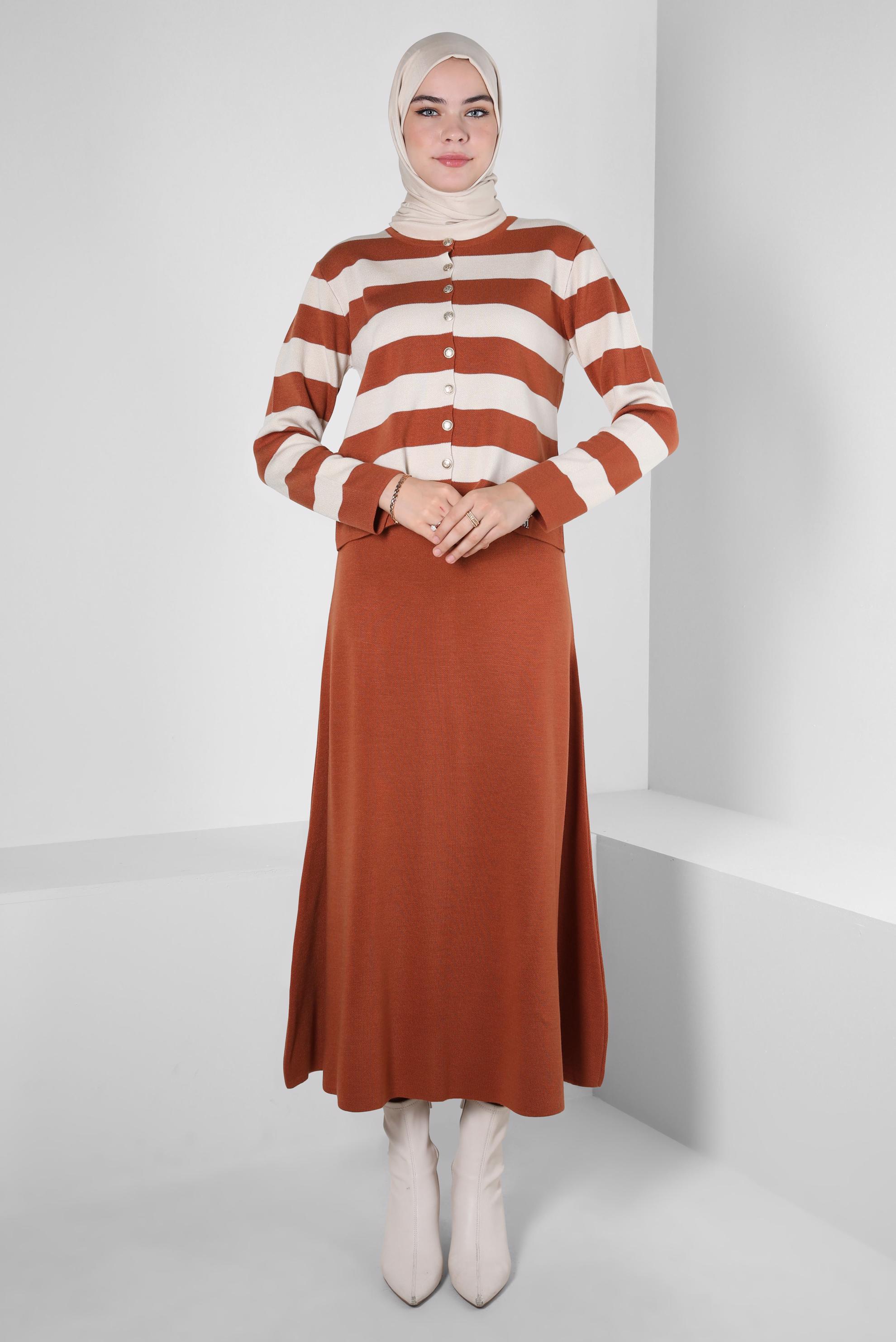 Hijab clothing ORANGE STRIPED SKIRTED SUIT 44088