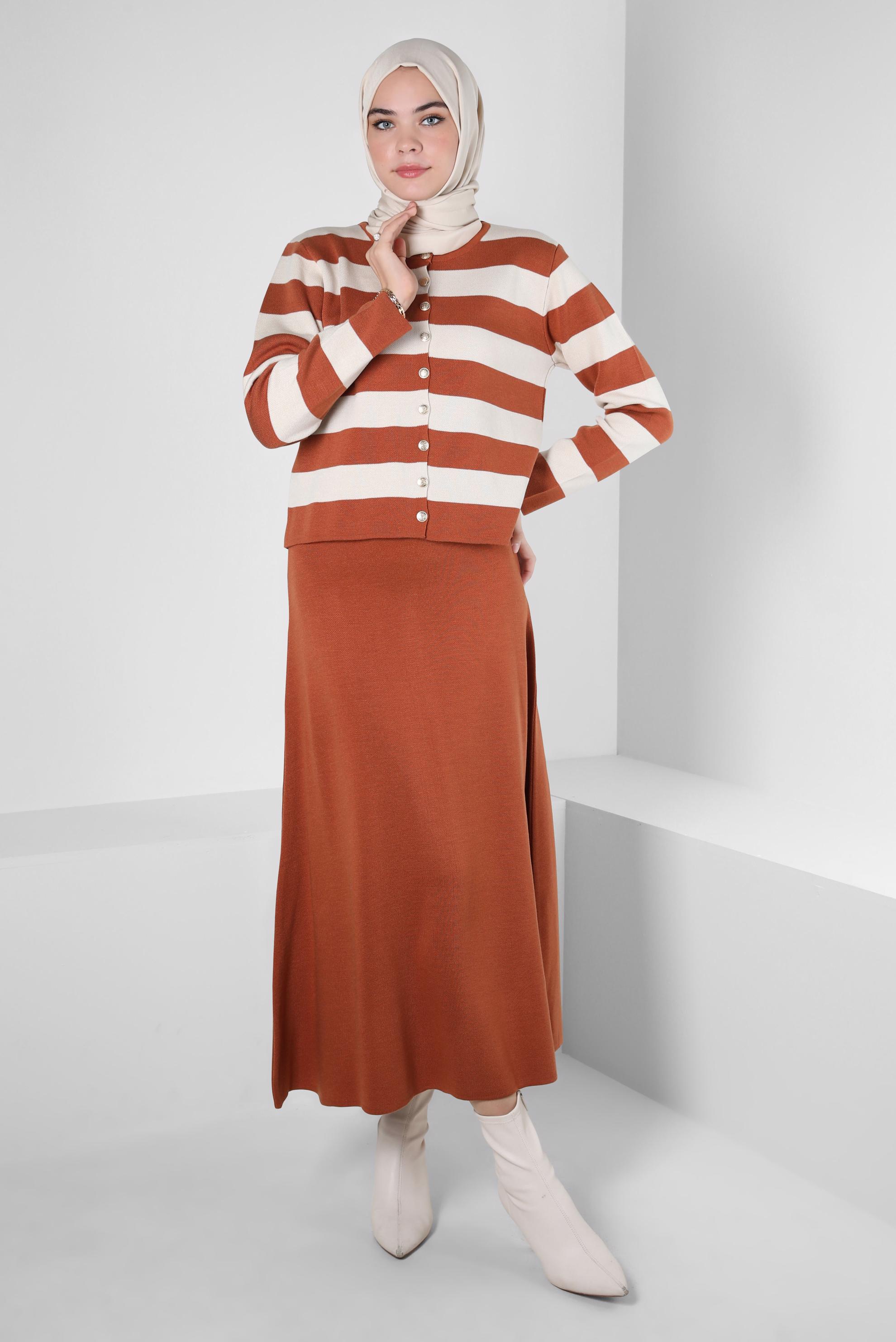 Hijab clothing ORANGE STRIPED SKIRTED SUIT 44088