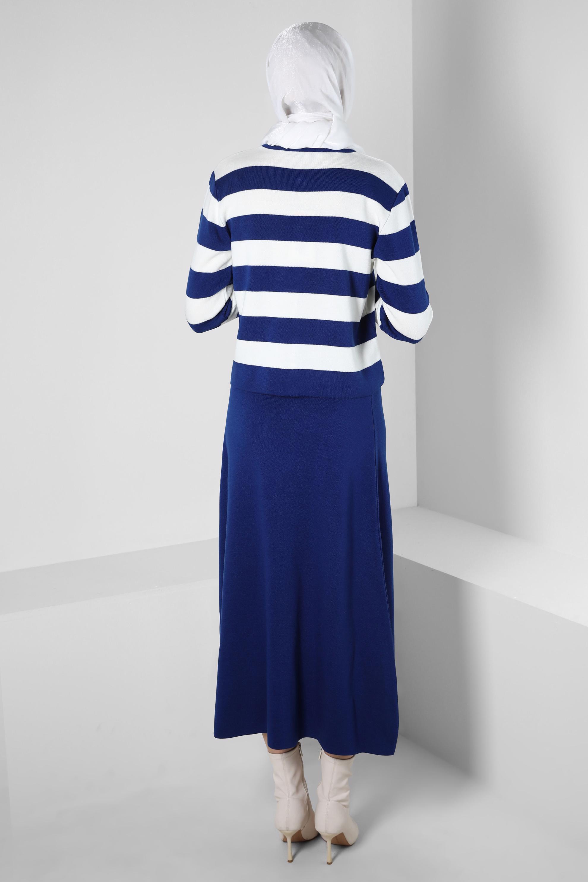 Tesettür giyim MAVİ ÇİZGİLİ TRİKO ETEKLİ TAKIM 44088