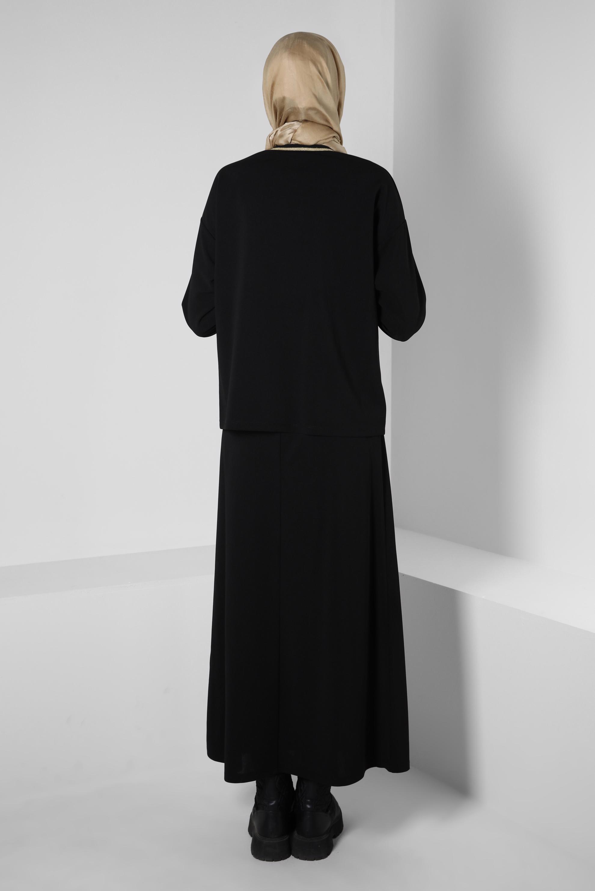 Hijab clothing BLACK EYELET DETAIL SKIRTED SUIT 44158