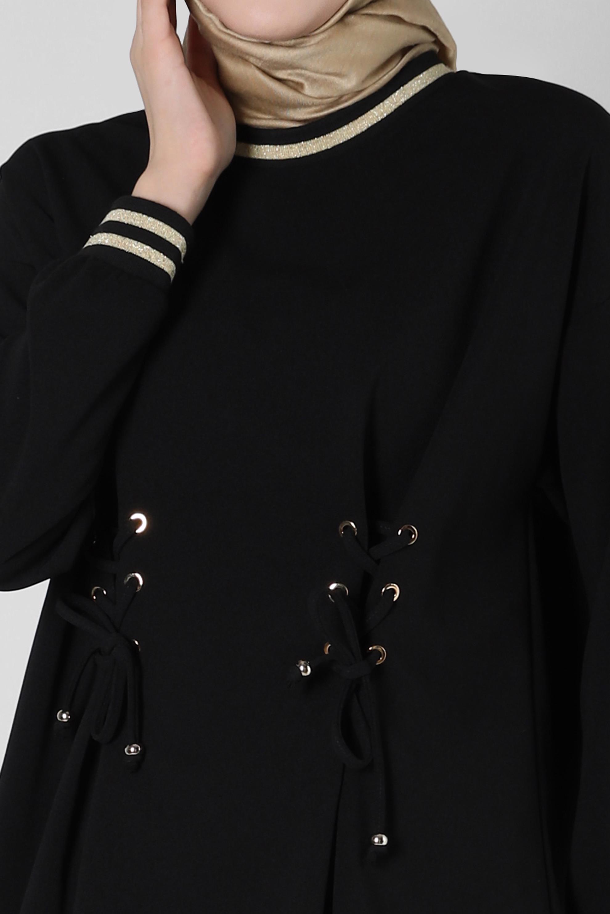 Hijab clothing BLACK EYELET DETAIL SKIRTED SUIT 44158