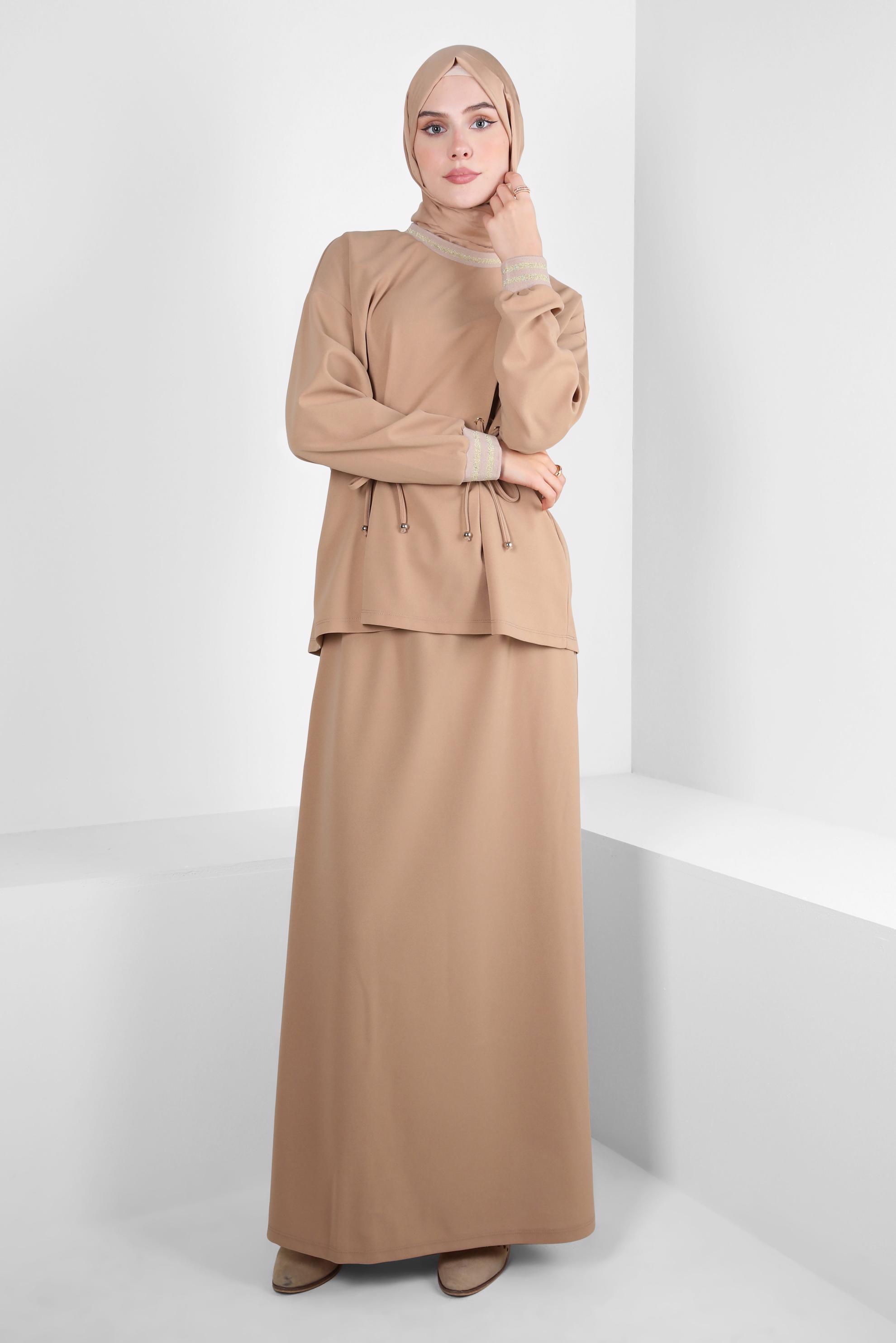 Hijab clothing BROWN EYELET DETAIL SKIRTED SUIT 44158